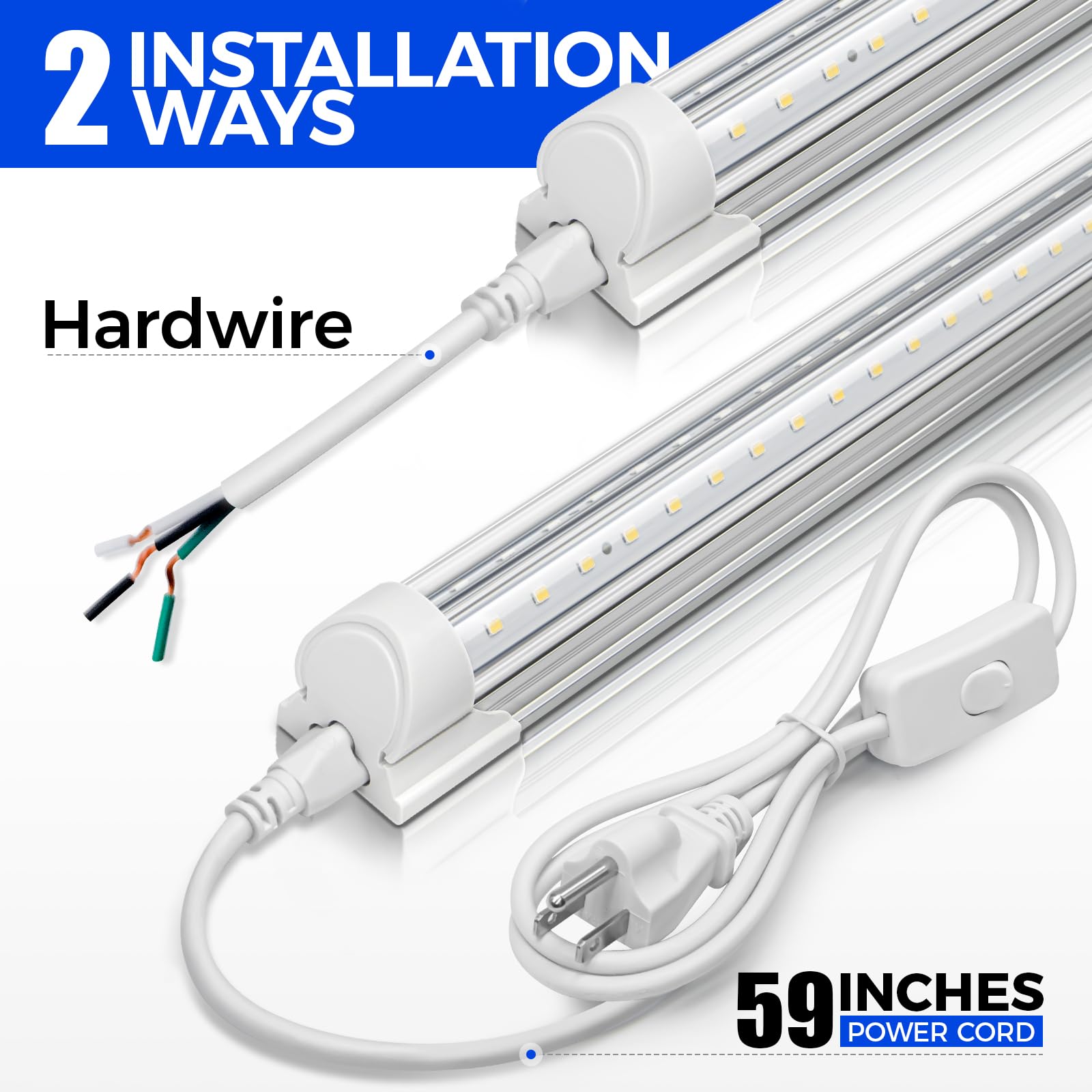 Barrina 8FT LED Shop Light - 72W 10000LM 6500K Super Bright Linkable LED Tube Lights with Clear Cover, V-Shape T8 Integrated Fixture for Garage, Warehouse, Workshop (6 Pack) - Perfect for Industrial Lighting, Home Improvement & Commercial Spaces