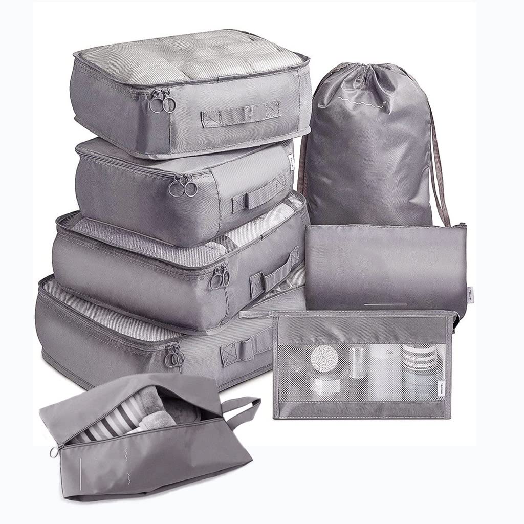 8-Piece Travel Organizer Set - Waterproof Packing Cubes for Suitcases, Luggage Storage Bags for Clothes & Shoes (Color A) - Perfect for Vacation, Business Trips & Weekend Getaways