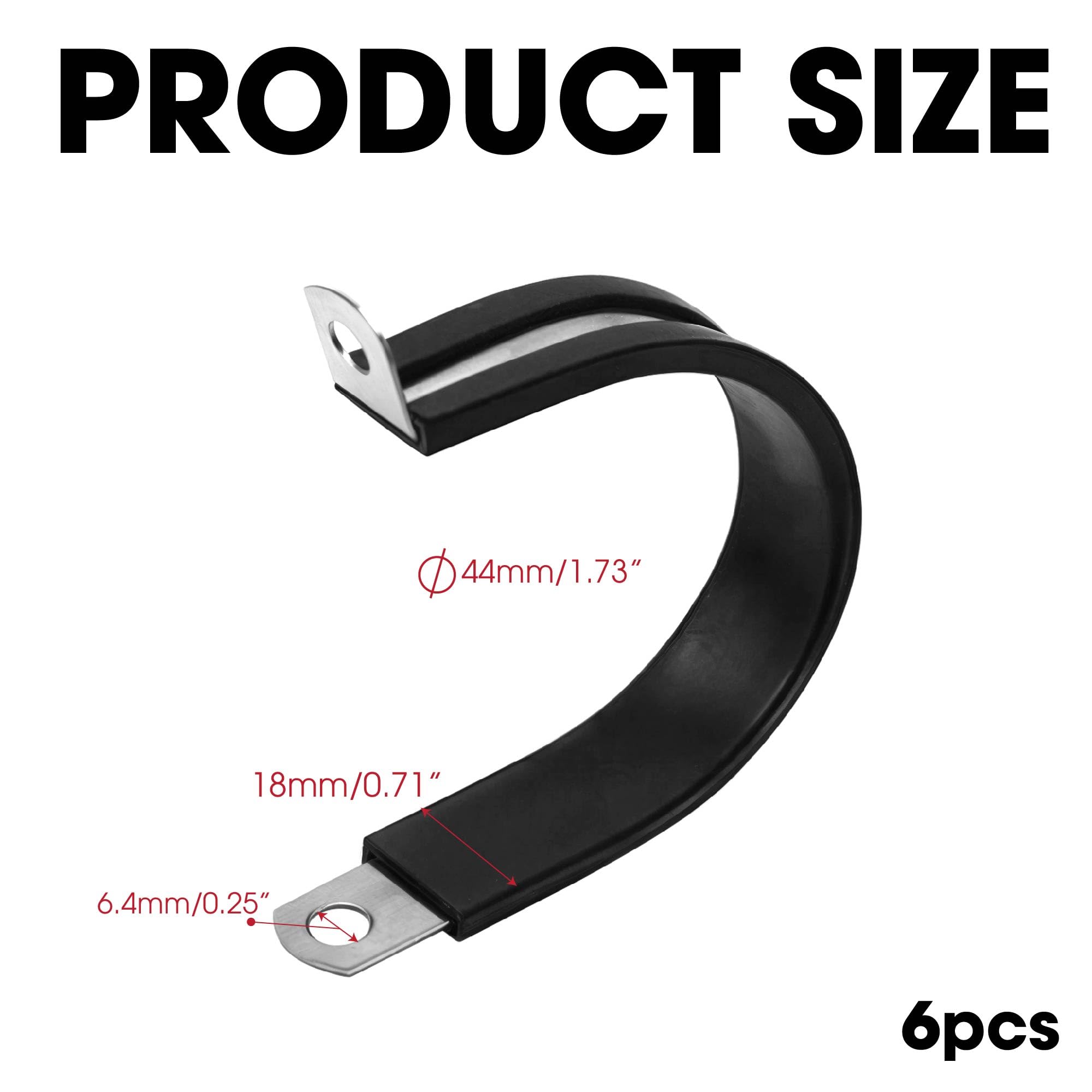6Pcs Rubber Insulated P Clamps 1.73