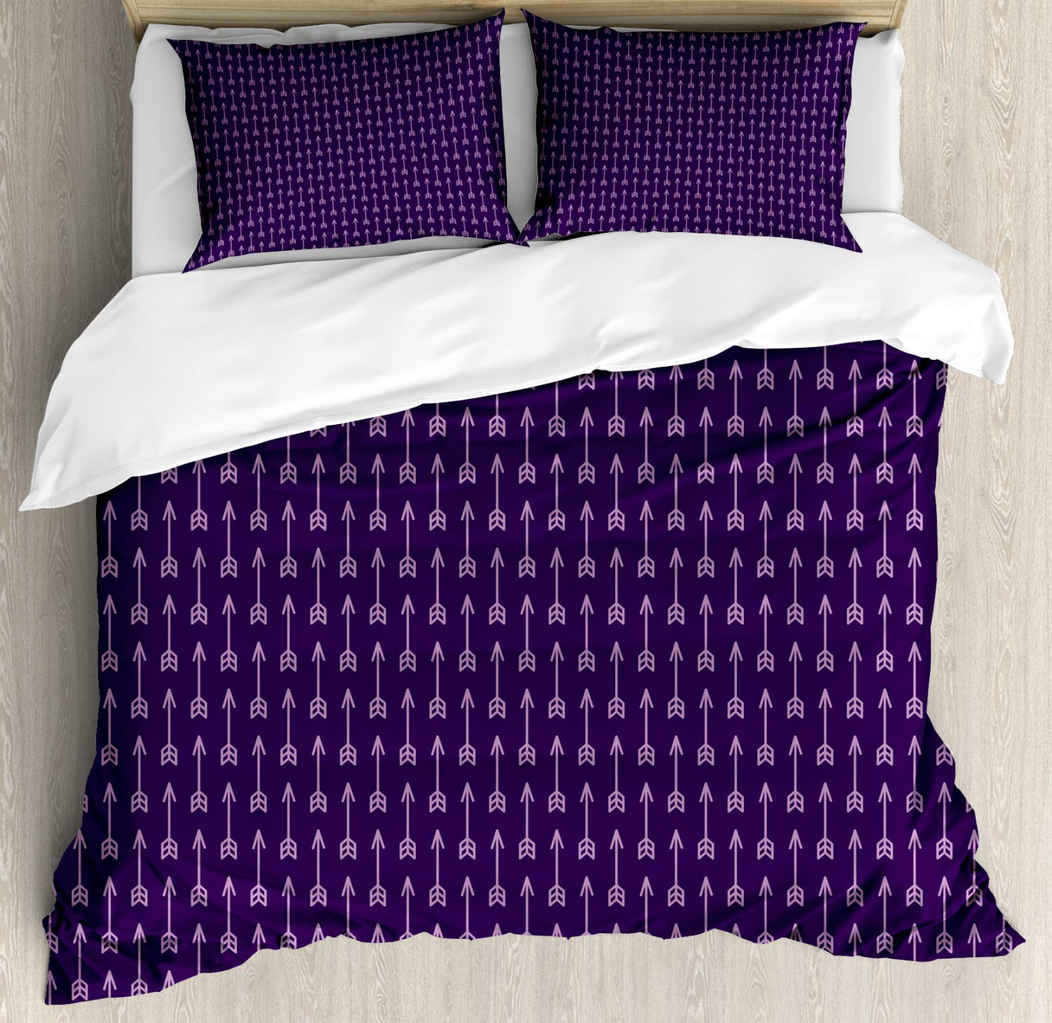 Ambesonne Abstract Bohemian Duvet Cover Set - Simplistic Hand-Drawn Symmetric Tribal Design, 3-Piece Queen Size Bedding with 2 Pillow Shams in Dark Purple & Pale Lilac | Perfect for Bohemian Bedroom Decor, Guest Room Makeover & Cozy Home Styling