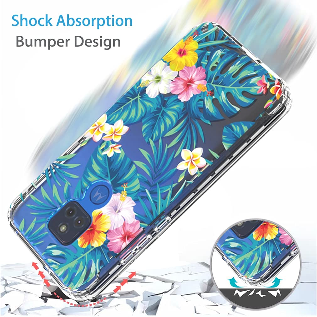 Clear Shockproof Hybrid Case for Motorola Moto G Play 2021 - Full Body Protection Crystal Clear Phone Cover with Flowers & Leaves Design | Perfect for Everyday Use, Outdoor Activities & Travel Protection