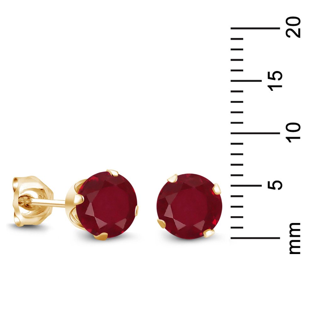 2.10 Ct Round Red Ruby Stud Earrings for Women & Men - 6mm Yellow Gold Plated Silver 4-Prong Setting | Gem Stone King | Perfect for Weddings, Parties & Gifts