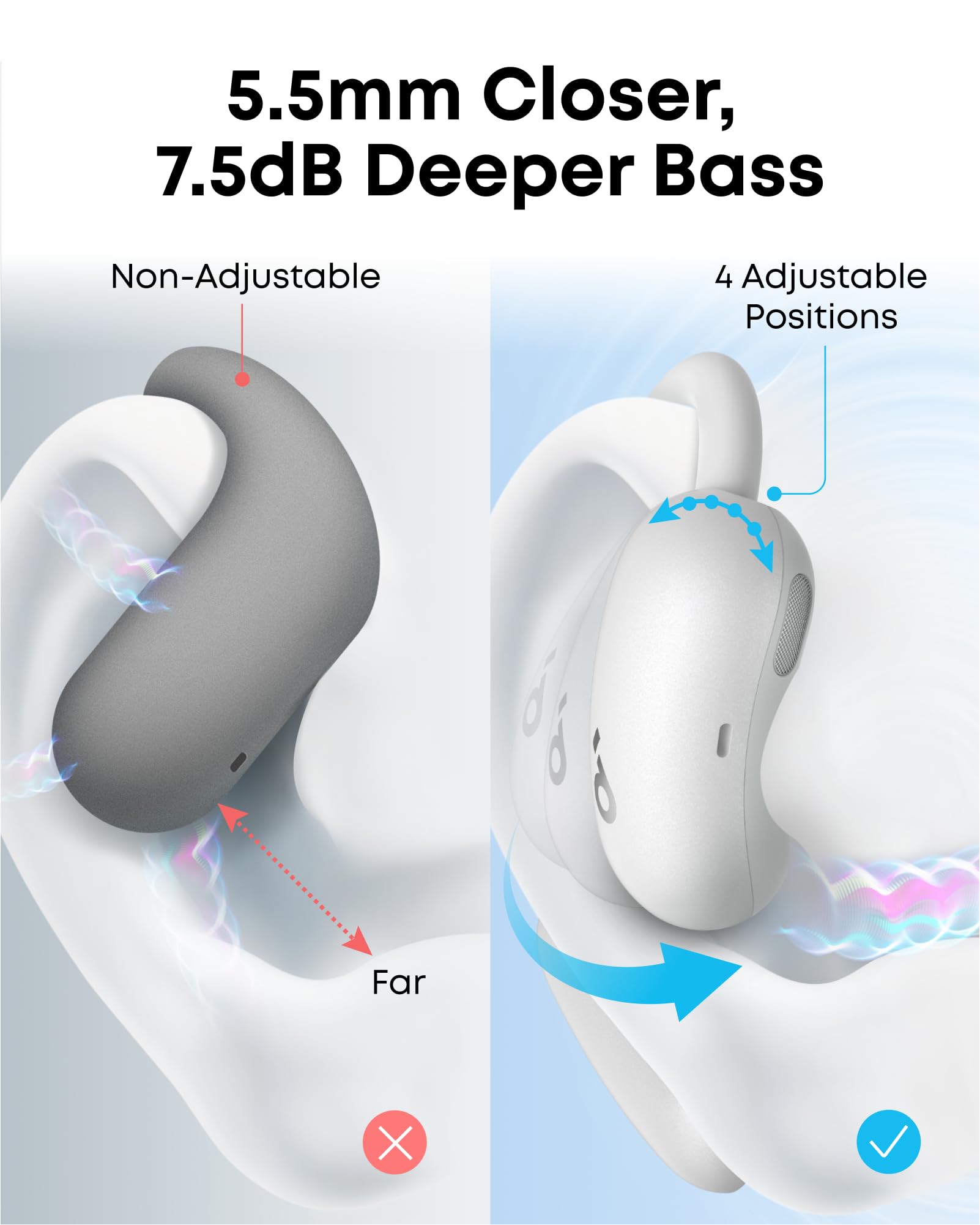 Soundcore AeroFit 2 Open-Ear Bluetooth Headphones by Anker - Wireless Sports Earbuds with Adjustable Ear Hooks, 42H Playtime, Hi-Res Audio & Rich Bass, IP55 Waterproof, AI Clear Calls for Running, Gym & Outdoor Activities