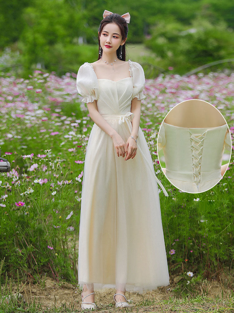 Elegant A-Line Champagne Bridesmaid Dress - Simple Long Prom Gown for Weddings & Formal Events - Style 521