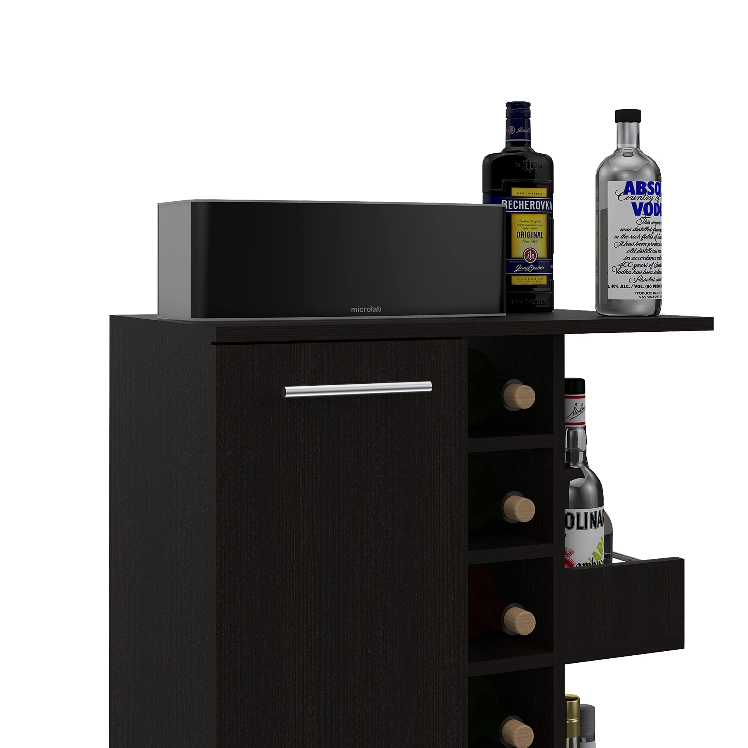Tennessee 29-inch Tall Bar Cart with Cabinet Storage - 6 Cubbies & 2 Shelves - Black Wenge Finish - Perfect for Home Bar, Kitchen Organization & Living Room Decor