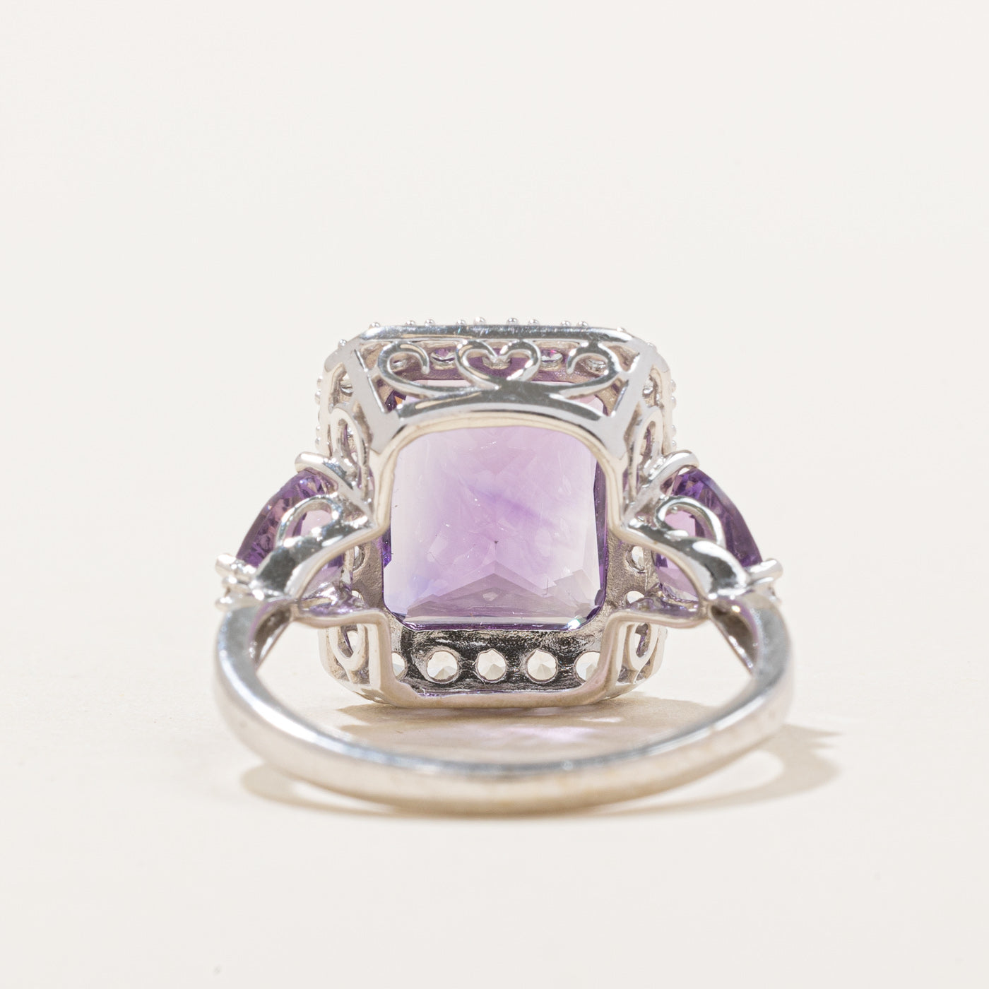Amethyst & Synthetic White Sapphire Halo Ring - 5.00ctw Center Stone, 0.50ctw Accents - Size 6.25 - Elegant Wedding, Engagement & Anniversary Jewelry Gift for Women