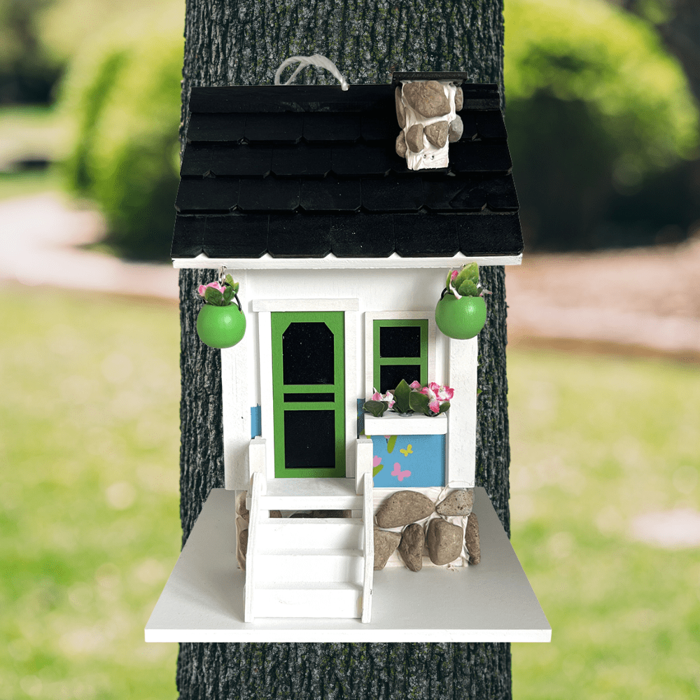 Primrose Cottage Birdhouse - Handcrafted Wooden Bird House for Garden & Outdoor Decor - Attract Birds to Your Backyard