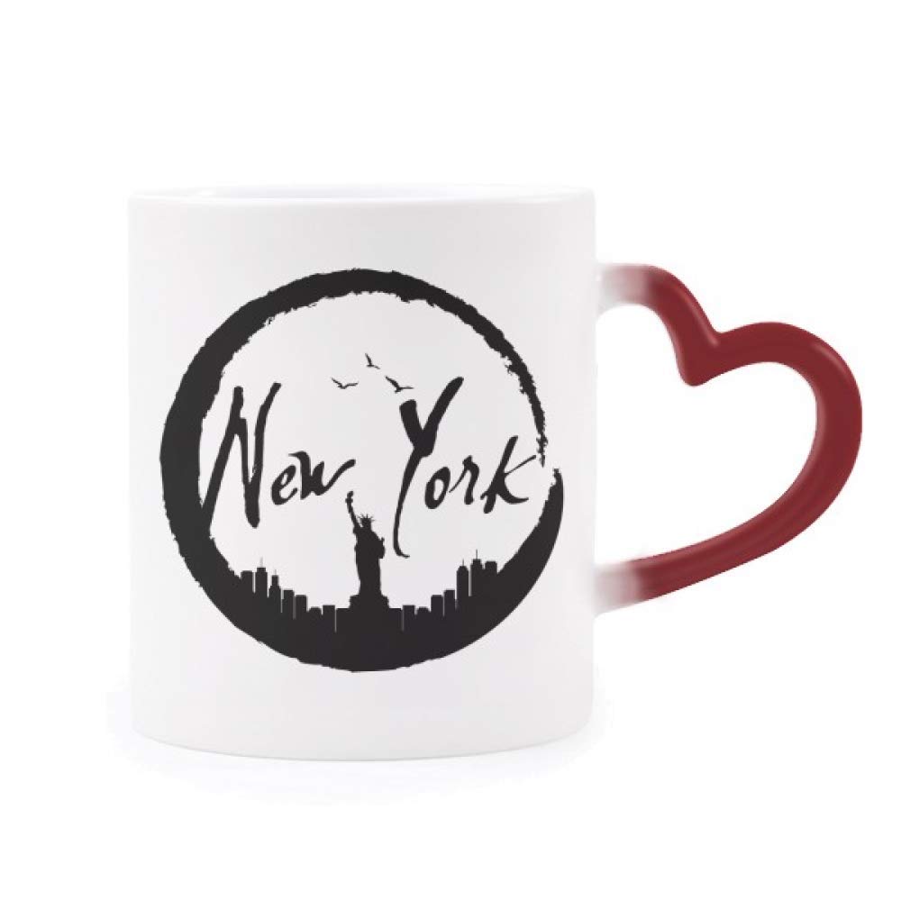 USA Liberty Outline Heat Sensitive Mug - Color Changing Coffee Cup with New York Skyline Design, Perfect for Tea & Coffee Lovers, Office Use & Gift Giving