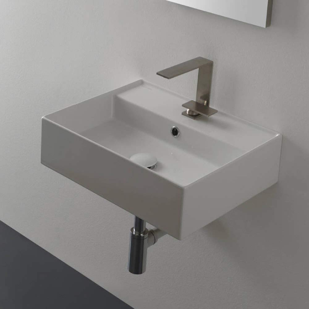 Scarabeo 5111 White One Hole Bathroom Sink - Modern Single Faucet Vessel Sink for Powder Room, Guest Bath & Small Space Installation