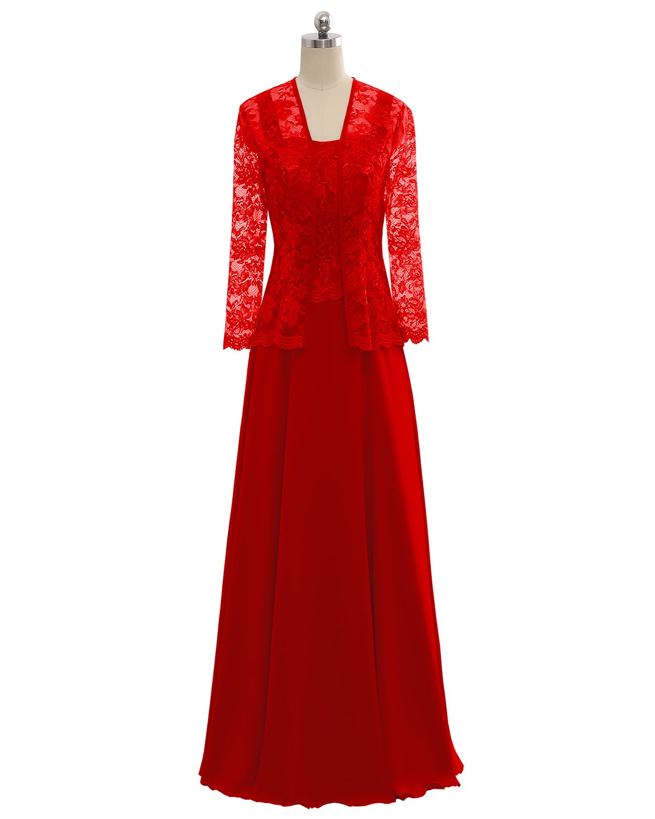 SOLOVEDRESS Women's 2-Piece Lace Mother Bride Dress with Jacket for Evening Prom & Wedding