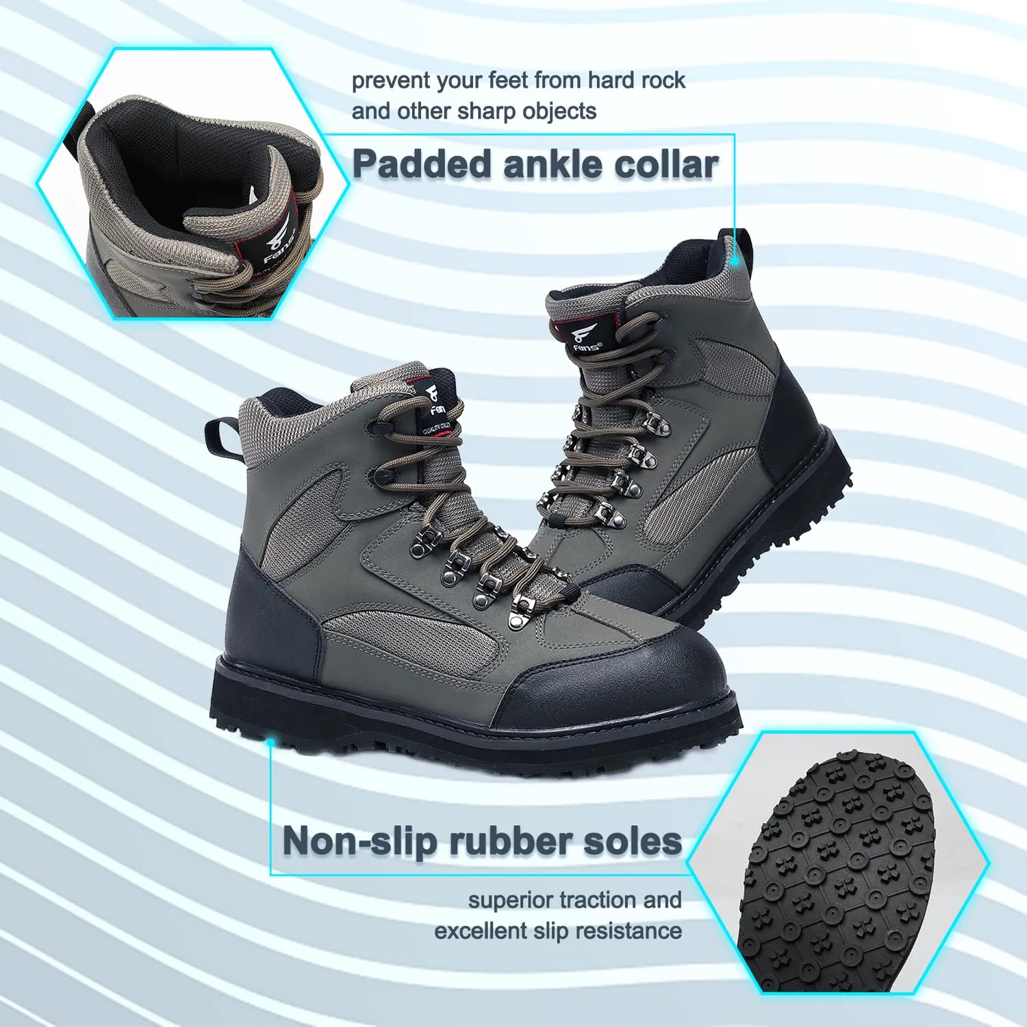 8 Fans Men's Wading Boots - Anti-Slip Rubble Sole, Comfortable & Durable Fishing & Hunting Boots for Outdoor Adventures | Perfect for Stream Fishing, Duck Hunting & Wetland Exploration