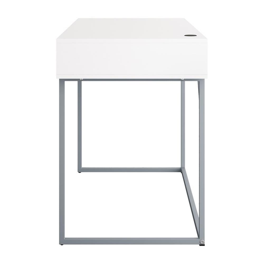 CorLiving Marley Modern White Engineered Wood Single Drawer Writing Desk with Steel Legs - Perfect for Home Office, Study Room & Small Spaces