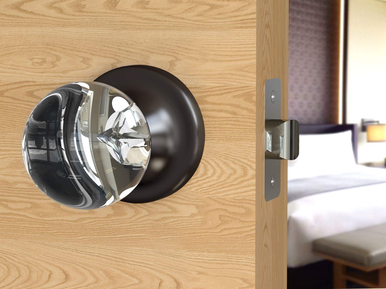 (7 Pack) Dark Grey Crystal Privacy Door Knobs with Round Rosette - Perfect for Bedrooms, Bathrooms & Interior Doors