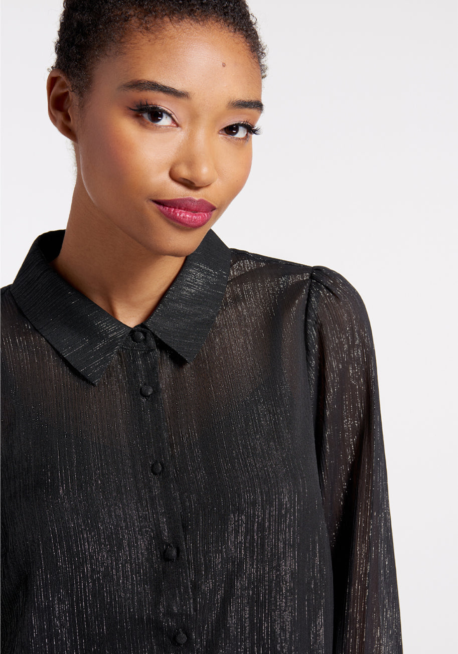 Shimmering Rainfall Button Up Blouse for Women - Elegant Long Sleeve Shirt with Pearl Buttons | Perfect for Office Wear, Date Night & Special Occasions