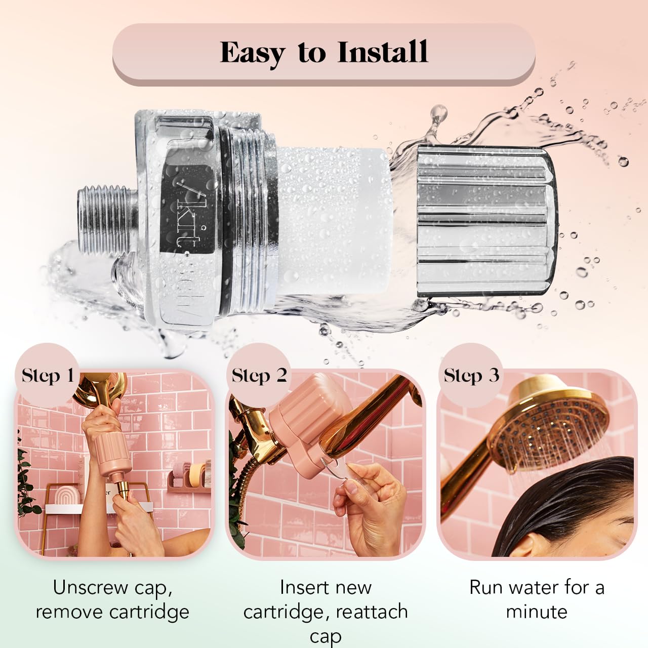 Kitsch All-Natural Hair & Body Care Bar Set with Chrome Shower Filter Bundle - Organic, Sulfate-Free for Healthy Skin & Hair, Perfect for Eco-Friendly Showers & Travel