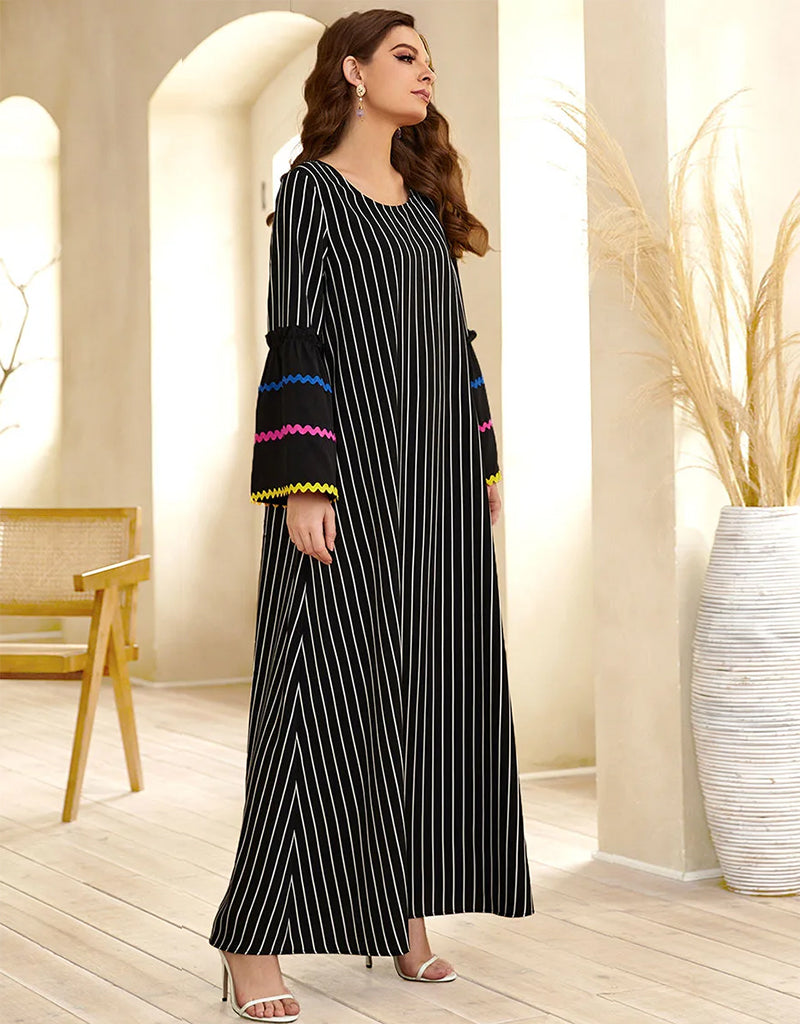 Elegant Long Striped Skirt with Embroidered Details - Perfect for Boho Chic Outfits and Summer Festivals