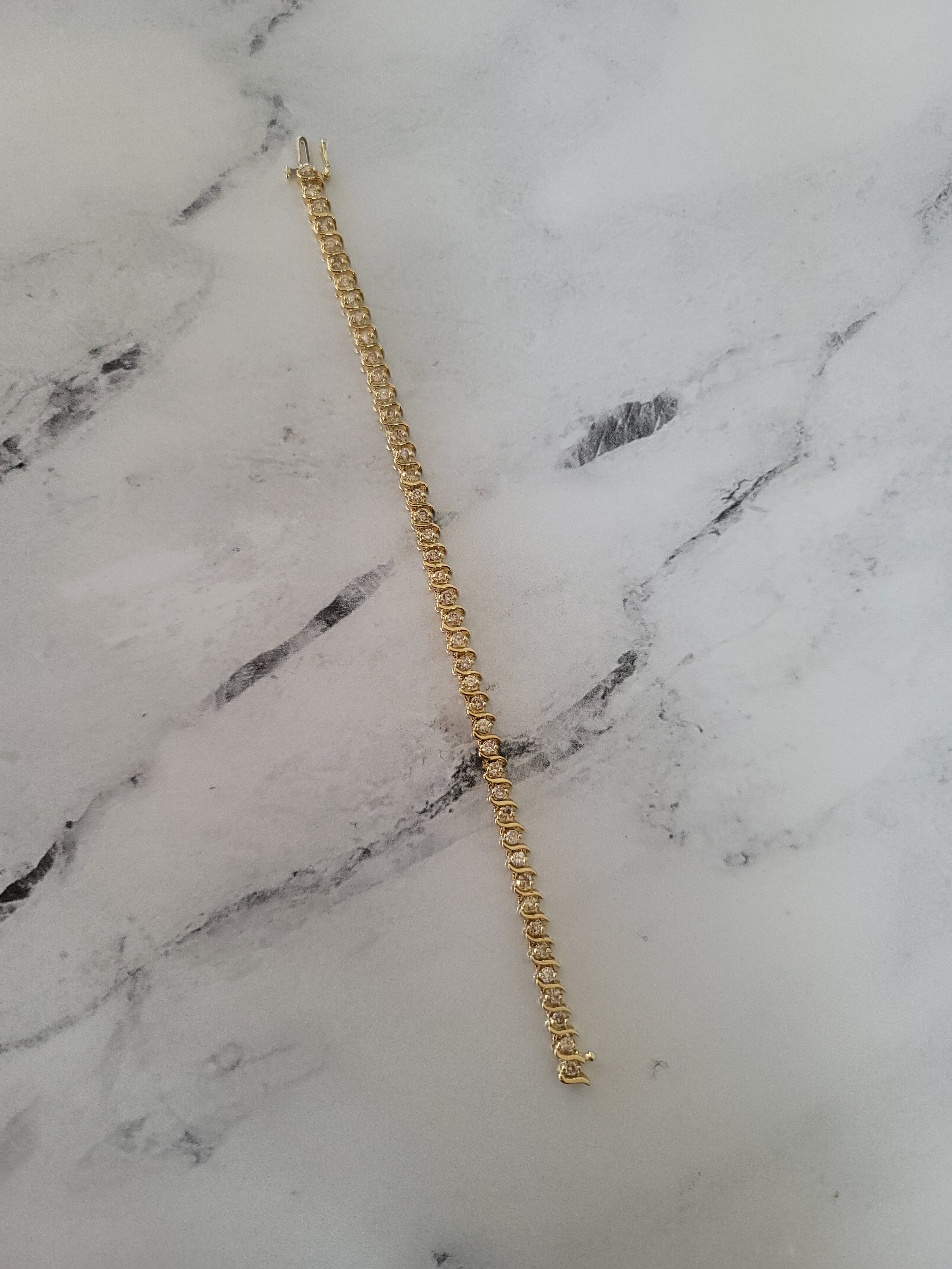 3 Carat Diamond Tennis Bracelet in 14K Yellow Gold - Elegant S-Style Design for Women, Perfect for Weddings, Anniversaries & Special Occasions