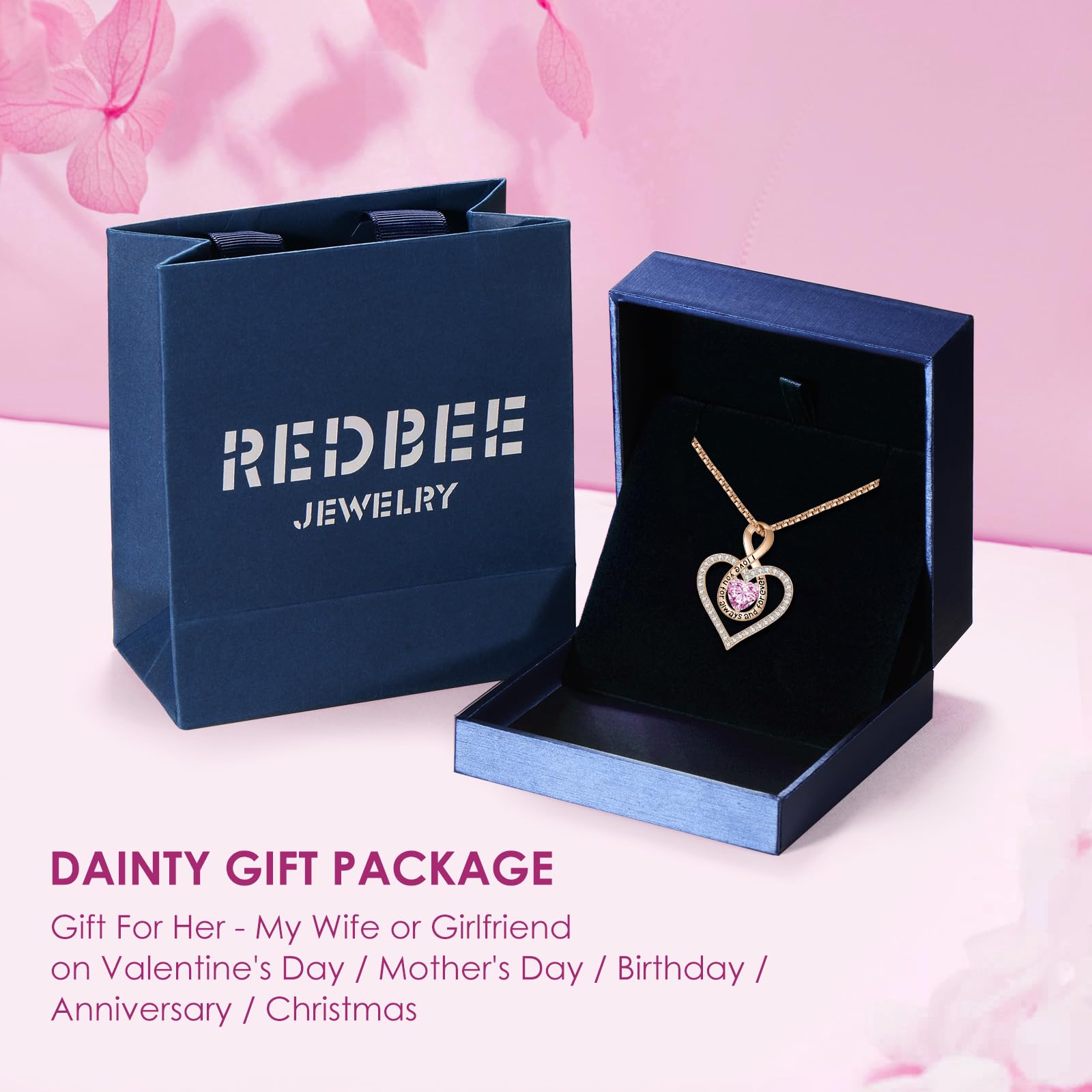 18K Rose Gold Plated Infinity Heart Necklace for Women - Birthstone Personalized Jewelry Gift for Wife, Girlfriend, Mom (Perfect for Anniversary, Birthday, Christmas) | Elegant Everyday Wear & Special Occasion Accessory