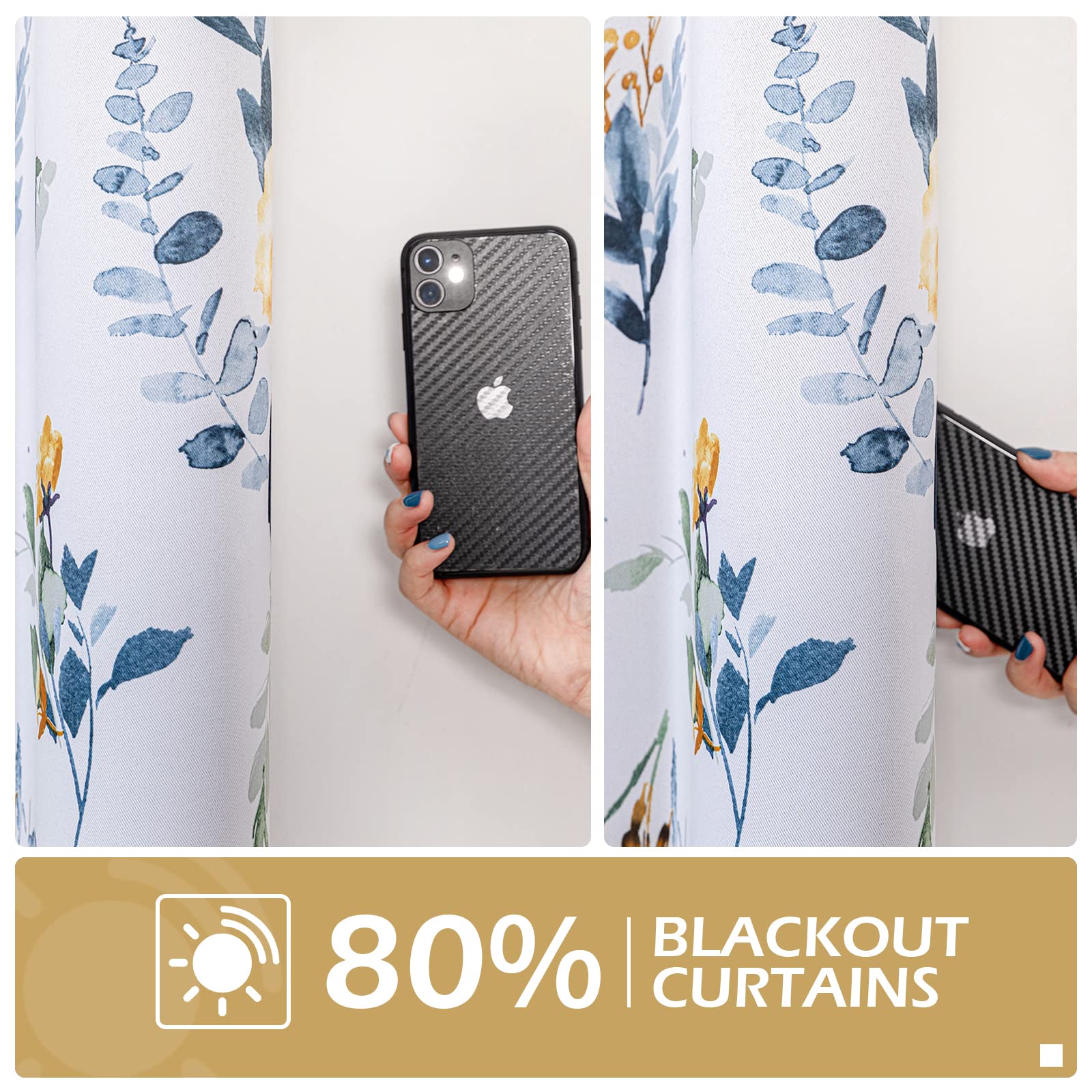 MYSKY HOME Floral Curtains 84 Inches Long - Room Darkening Thermal Insulated Light Blocking Drapes with Grommet Top for Living Room, Bedroom & Bathroom - 2 Panels Set in Yellow and Blue - Perfect for Privacy, Energy Saving & Home Decor