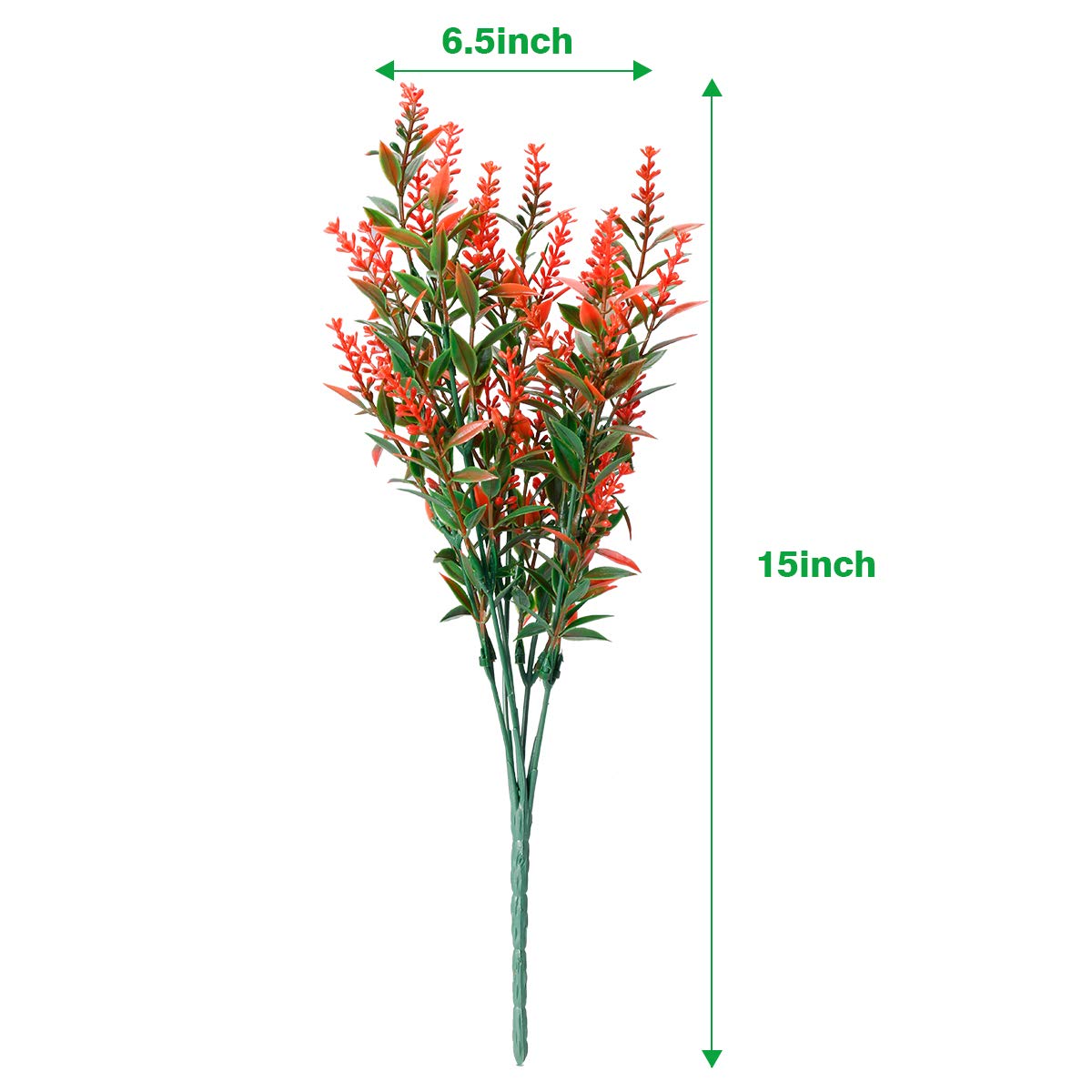 8 Bundles Artificial Lavender Flowers - UV Resistant Faux Outdoor Plants for Garden, Porch & Window Box Decor - No Fade Plastic Flowers (Orange) - Perfect for Home, Wedding & Party Decoration