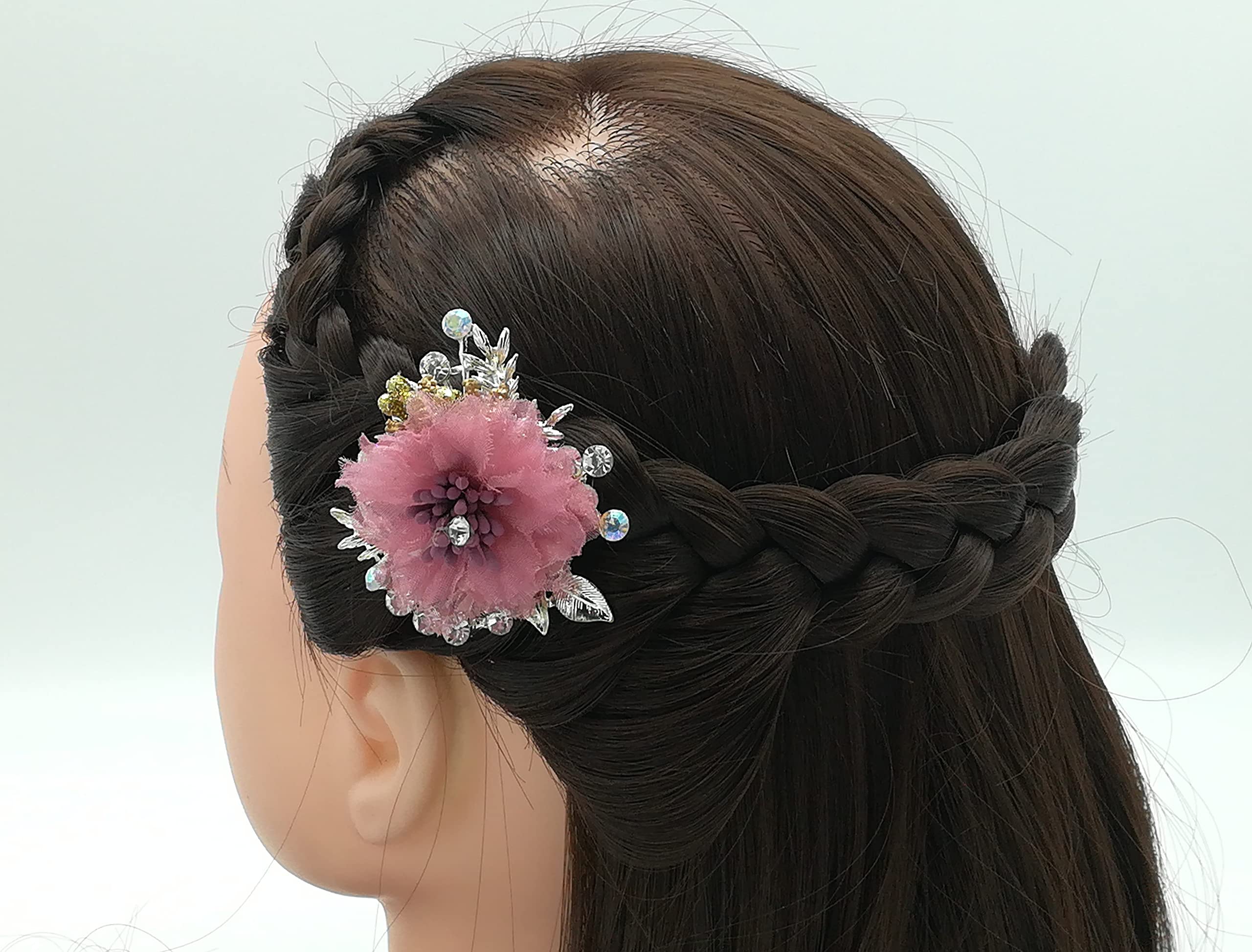 Kanthan Lotus Floral Stone Hair Clips Barrettes - Elegant Hair Accessories for Women & Girls (Maroon) - Perfect for Weddings, Parties & Everyday Styling