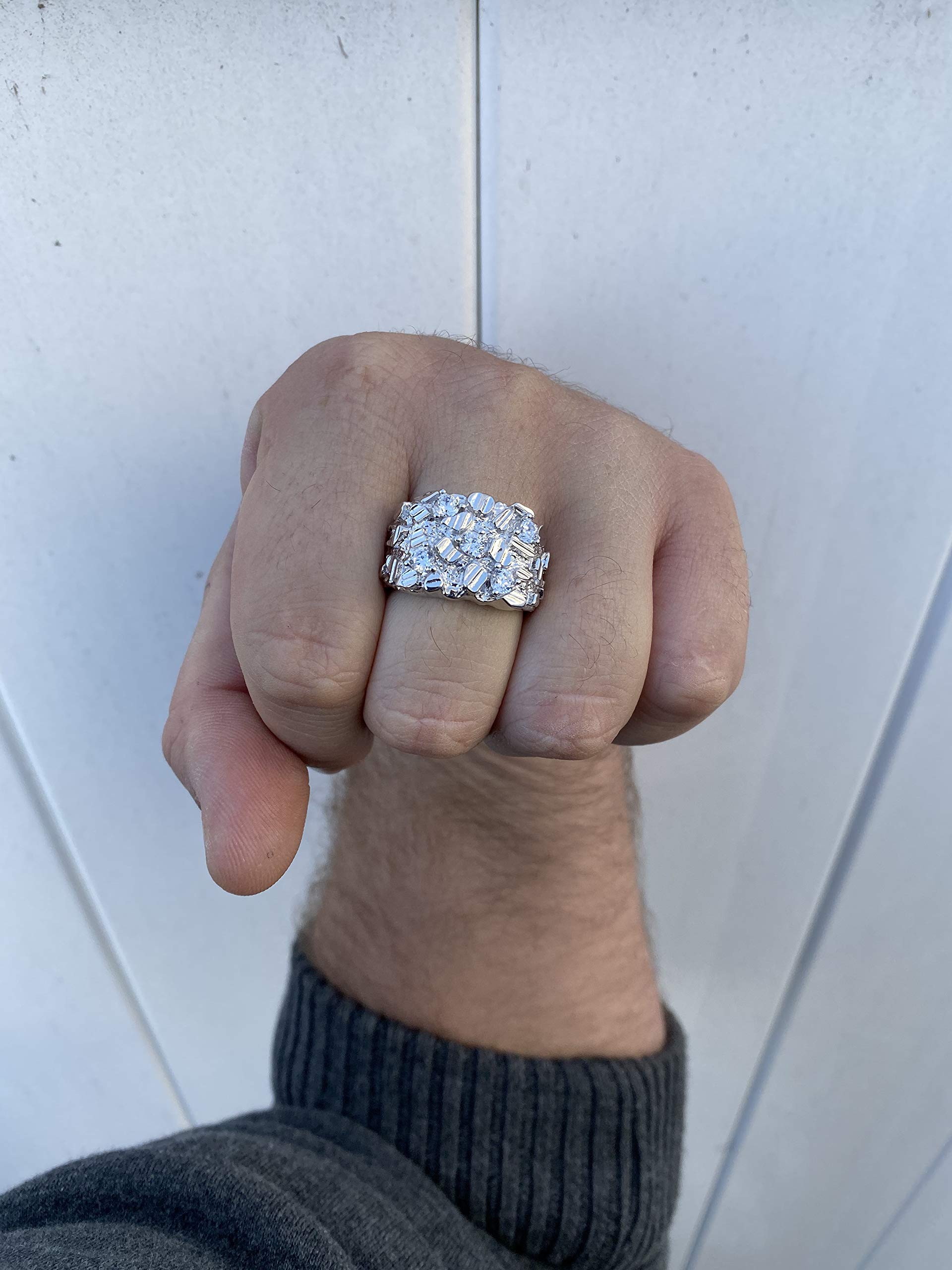 925 Sterling Silver Men's Nugget Ring - Iced Out Pinky or Ring Finger Jewelry for Men (Sizes 7-13) - Perfect for Gifts, Weddings & Everyday Wear