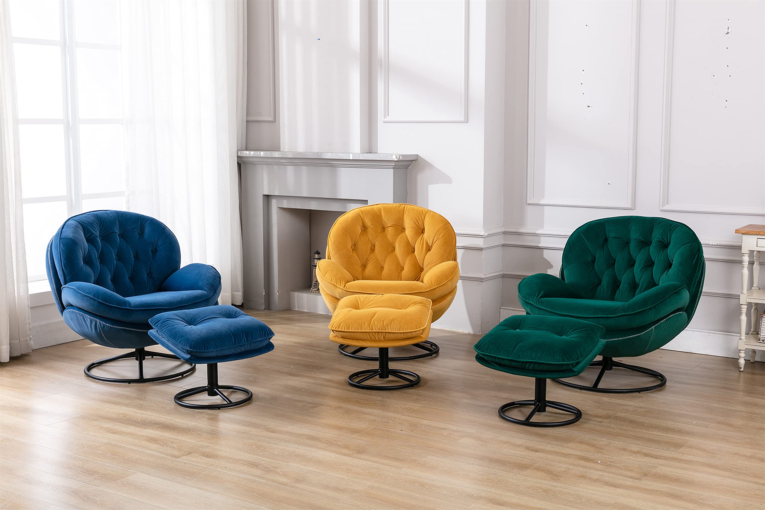 360° Swivel Accent Chair with Ottoman Set - Blue Modern Lounge Chair for Bedroom, Living Room & Office - 33.5