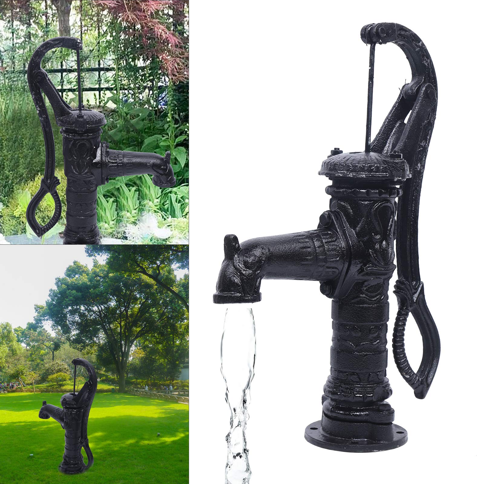 CNCEST Manual Hand Water Pump - Cast Iron Outdoor Well Pump for Yard, Pond & Garden - 26ft Max Pressure Head - Durable Suction Pitcher Pump (Black) - Ideal for Off-Grid Water Supply, Irrigation & Emergency Use