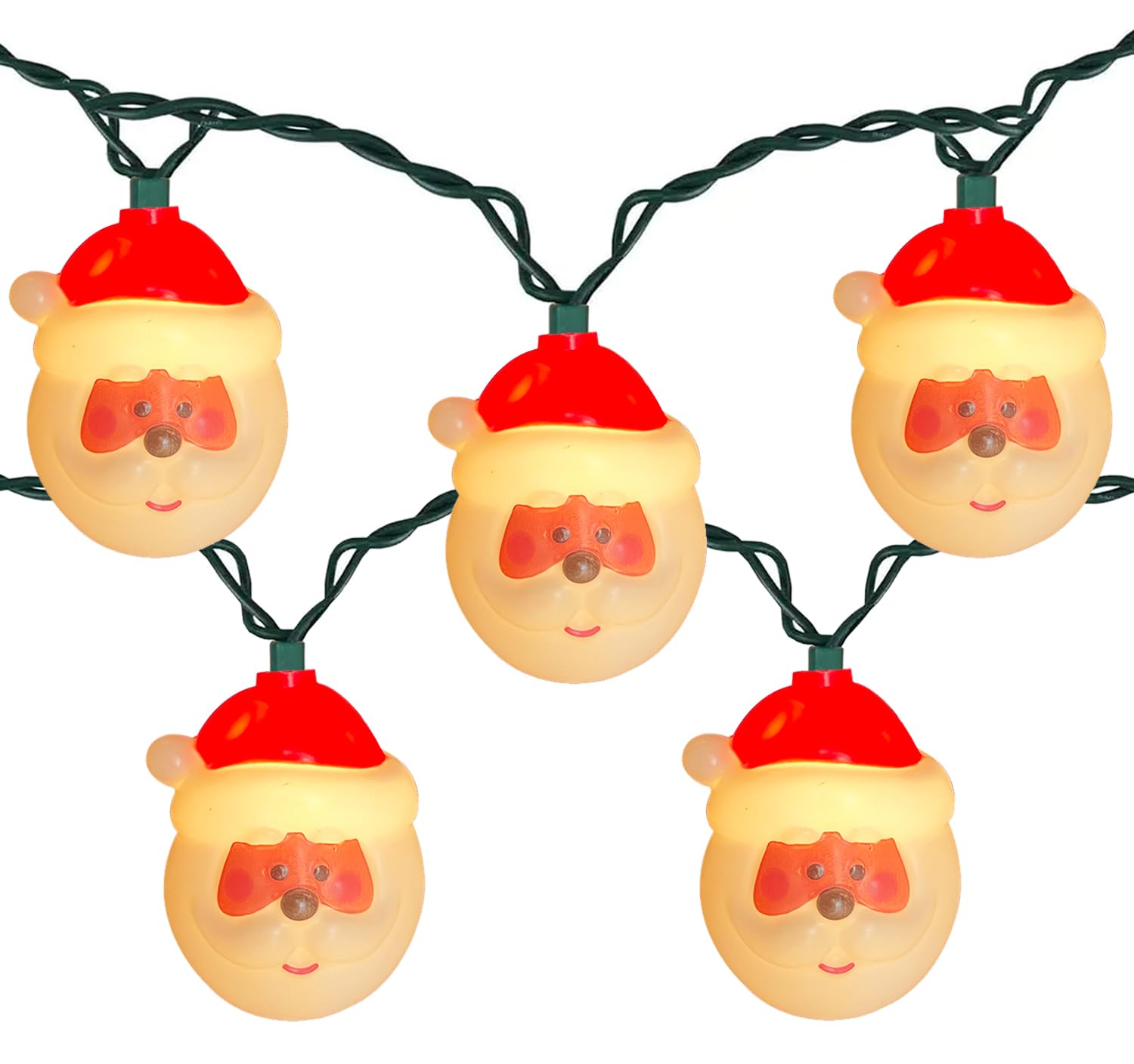 SUNSGNE 8.5FT Christmas Santa Claus String Lights - 10 Cute Cartoon Santa Head LED Lights with Green Wire, Connectable Indoor Holiday Decor for Home, Party, Xmas Tree, Fireplace & Window Decoration