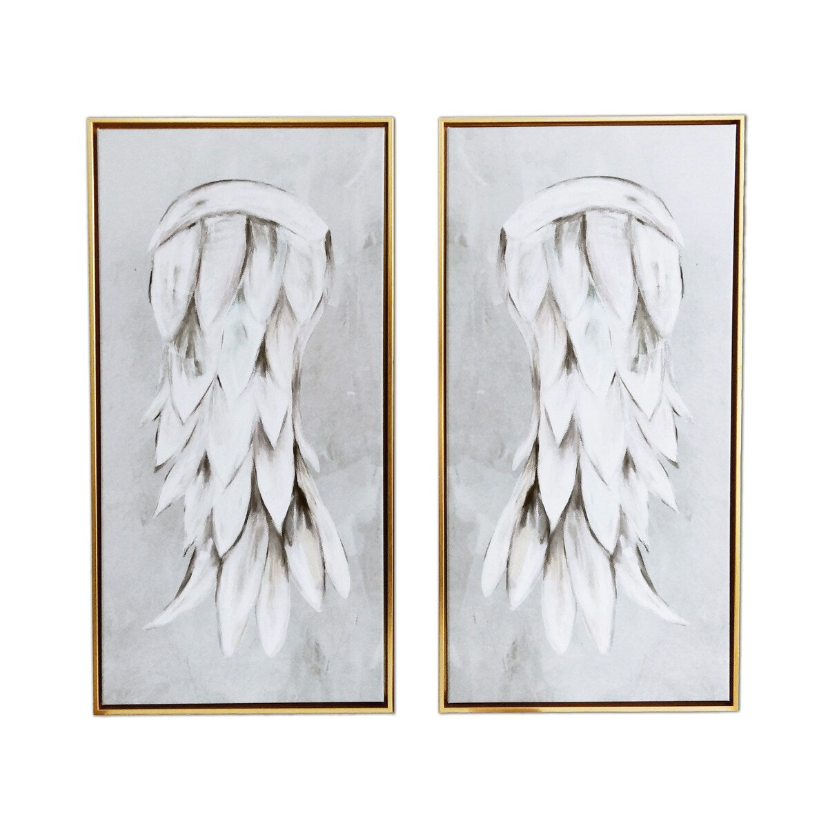 Angels Wings 2-Piece Gold Floating Framed Canvas Wall Art Set - Elegant Home Decor for Living Room, Bedroom & Office