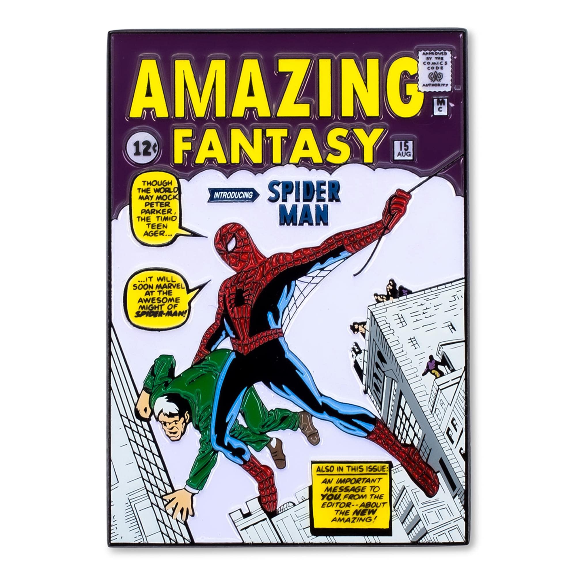 Spider-Man Marvel Comics Enamel Pin - Original Amazing Fantasy Spider-Man Appearance | Exclusive Oversize Collectible Pin for Cosplay, Backpacks & Gifts | SalesOne International, LLC