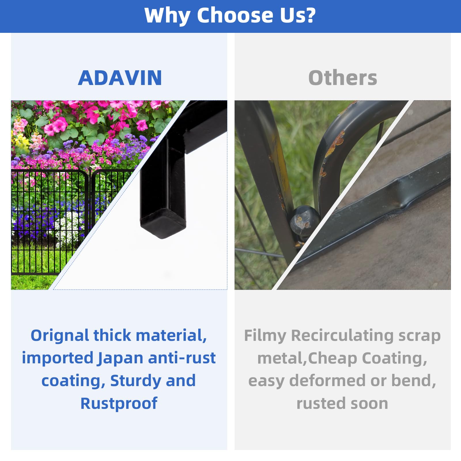 ADAVIN 40-Inch Tall x 31-Foot Long Heavy Duty Iron Metal Garden Fence with Gate - 14 Panels Low Threshold Pet Barrier for Dogs & Rabbits - Outdoor Camping, Flower Bed Border, Temporary Black Yard Fencing for Backyard, Garden Protection & Landscape Decoration