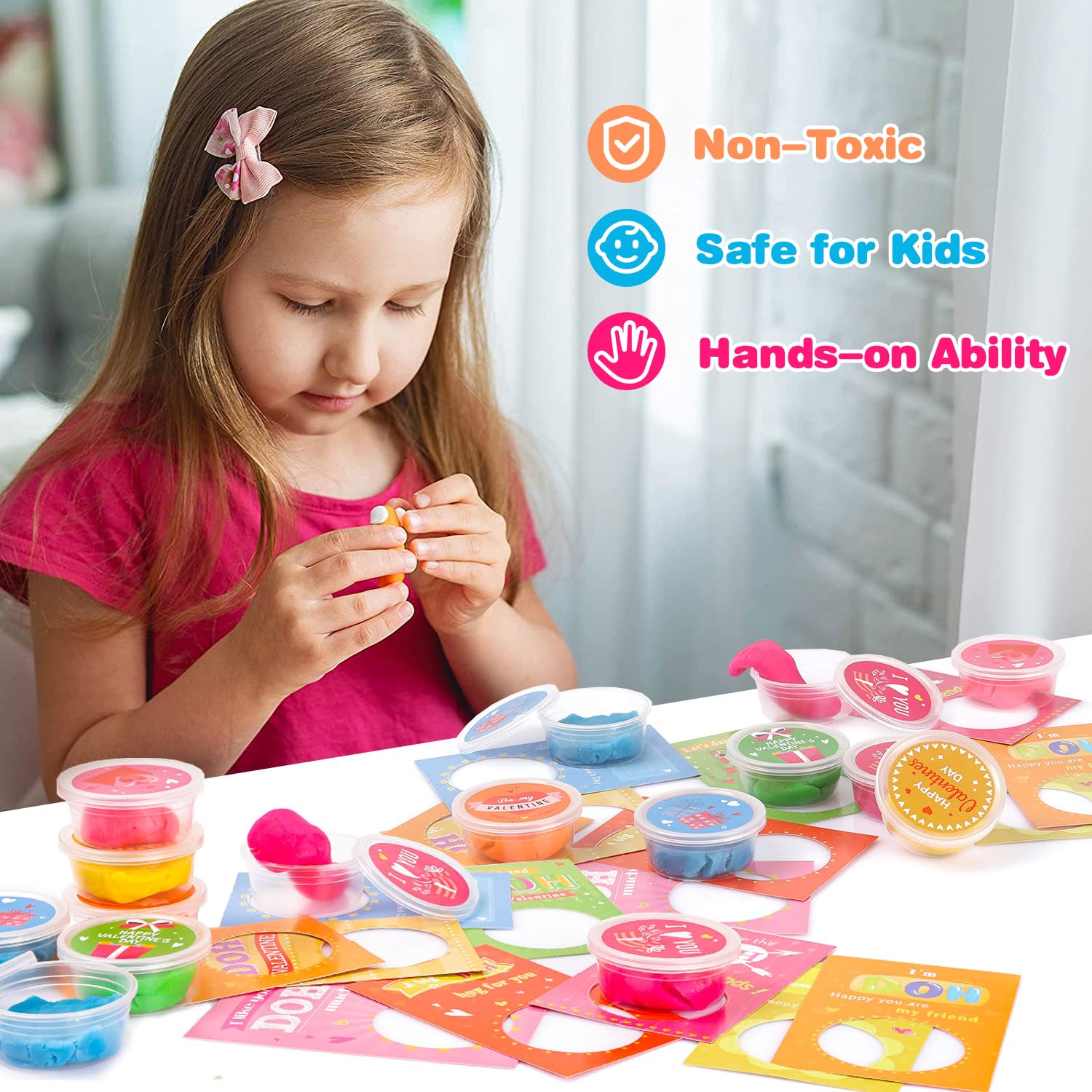 32 Pack Kids Valentine's Day Cards with Play Dough - DIY Classroom Party Favors for Boys & Girls - Perfect for School Exchanges, Valentine Gifts & Party Supplies - Great for Classroom Activities & Holiday Celebrations