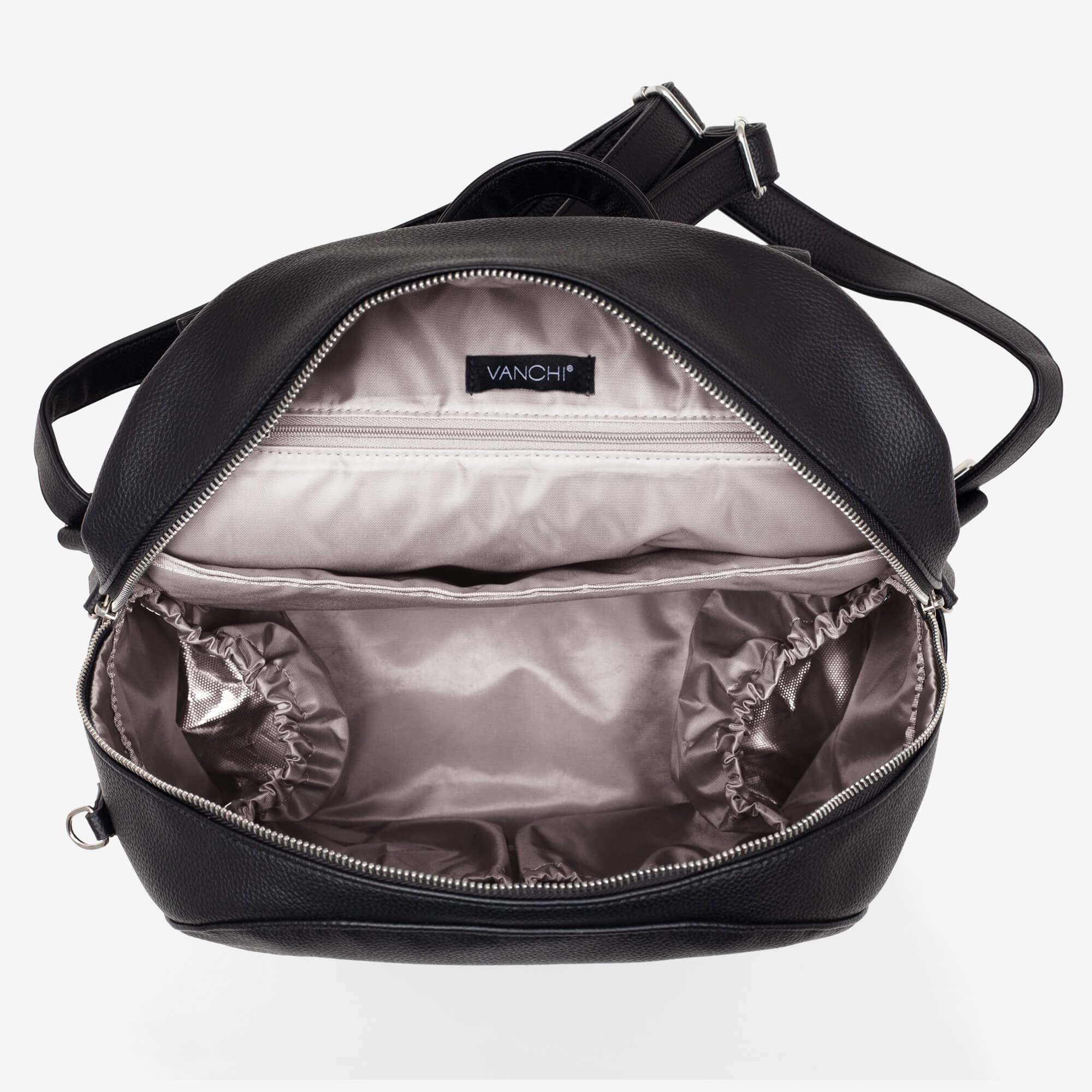 Vanchi Vegan Leather Manhattan 2-Way Backpack Diaper Bag - Stylish & Spacious Black Baby Bag for Moms - Perfect for Travel, Work & Daily Use