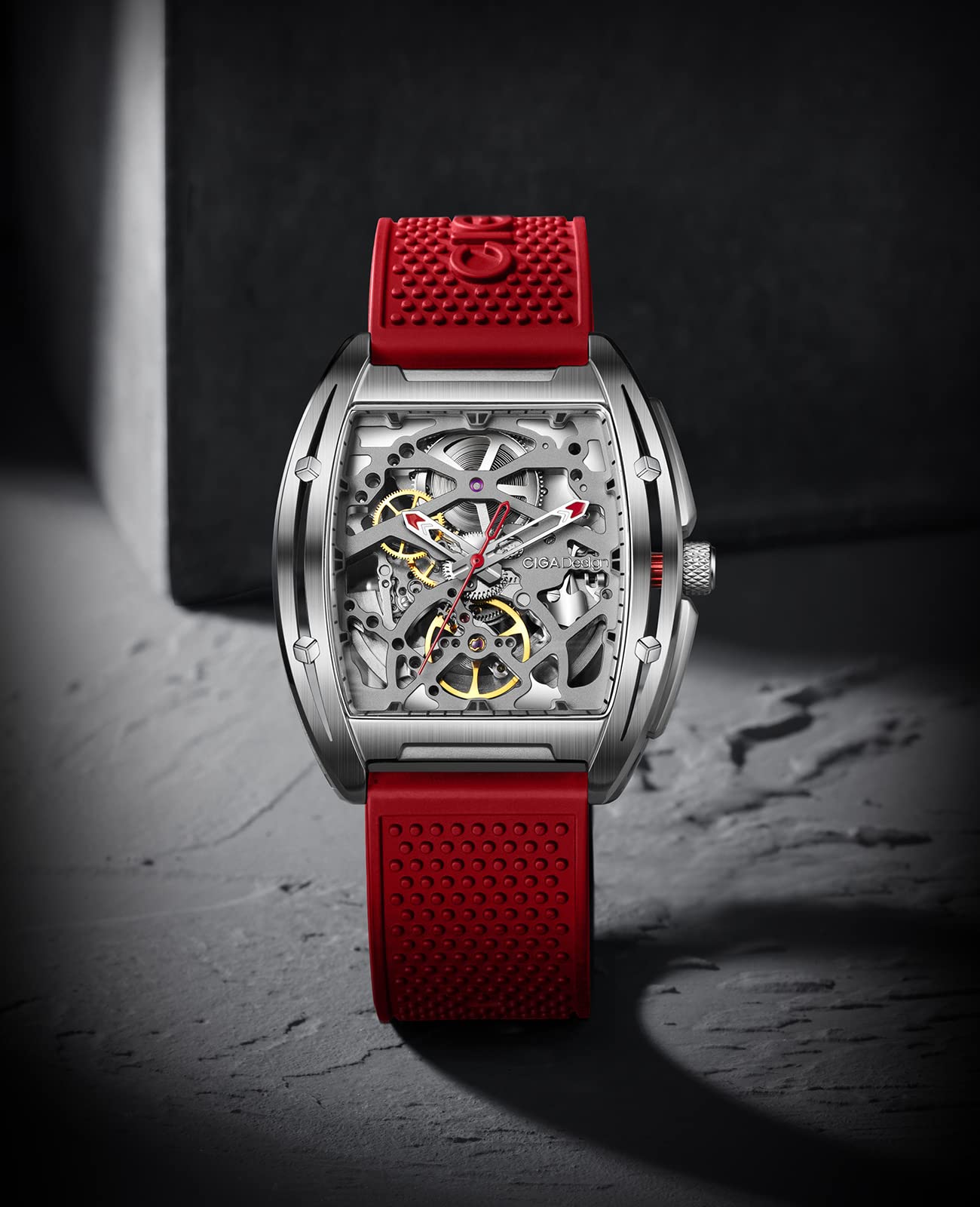 CIGA Design Z Series Automatic Mechanical Watch for Men & Women - Luxury Skeleton Tonneau Wristwatch with Leather & Silicone Strap, Stainless Steel Case, Waterproof Dress Watch - Perfect for Business, Formal Events & Gift Giving