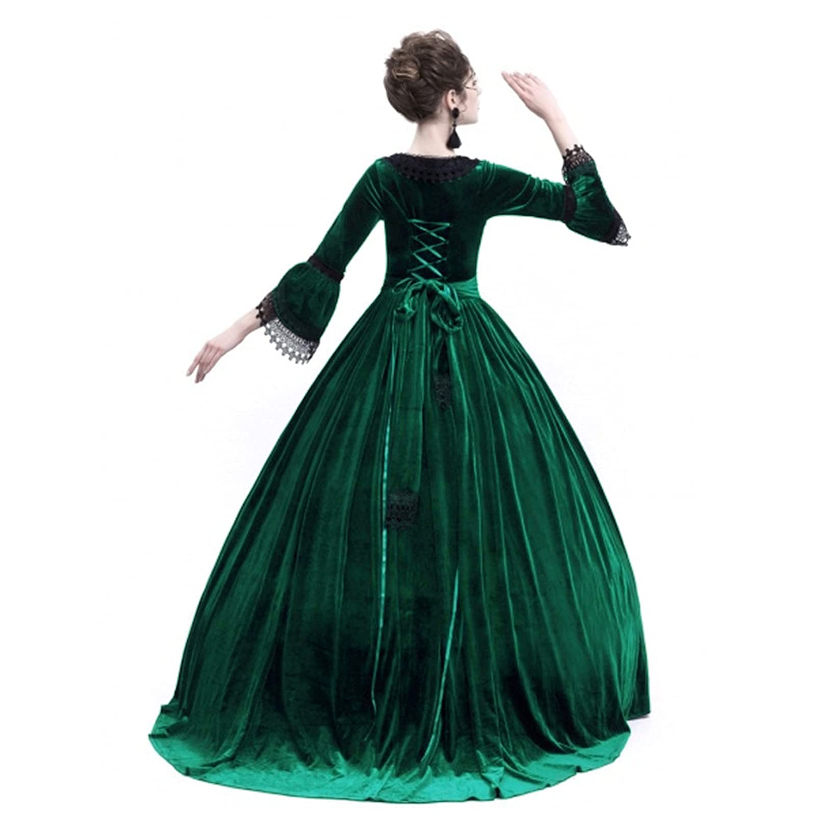 Elegant Women's Rococo Ball Gown - Gothic Victorian Masquerade Costume Dress with Lace Details in Green | Perfect for Halloween, Medieval Palace Parties & Noble Themed Events