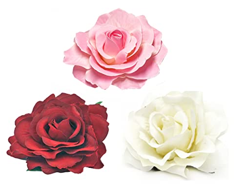Stylish Rose Hair Clips for Women & Girls - 3pc Floral Hair Barrettes for Wedding, Party & Hawaiian Outfits | Cute Hair Accessories Matching Dresses & Summer Styles
