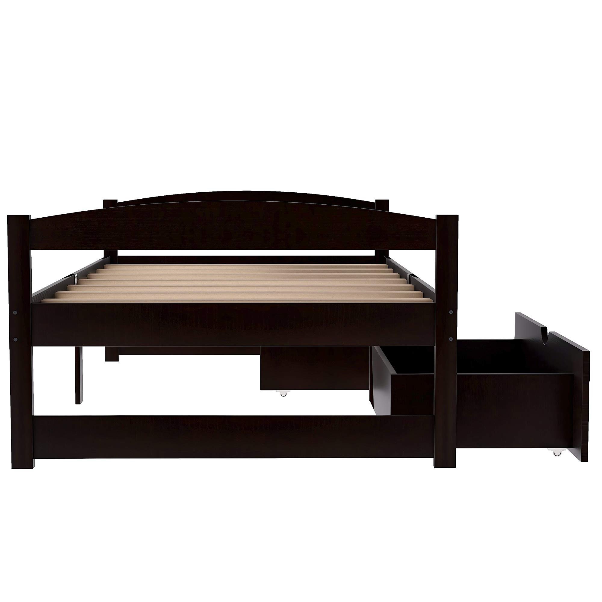 Polibi Twin Size Wood Platform Bed Frame with 2 Rolling Storage Drawers - Espresso Finish for Small Spaces, Kids Room & Guest Bedroom