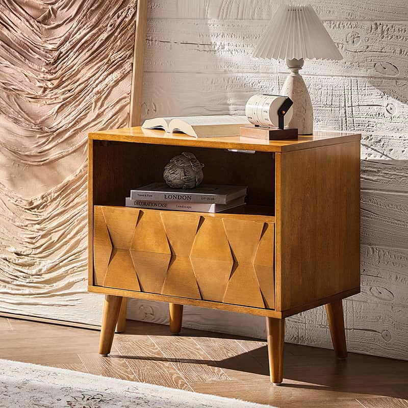 Rosalba Modern Open Shelf Nightstand with Cable Management & Hidden Drawer - Bedside Table for Bedroom, Living Room, Office - Optional Types Available
