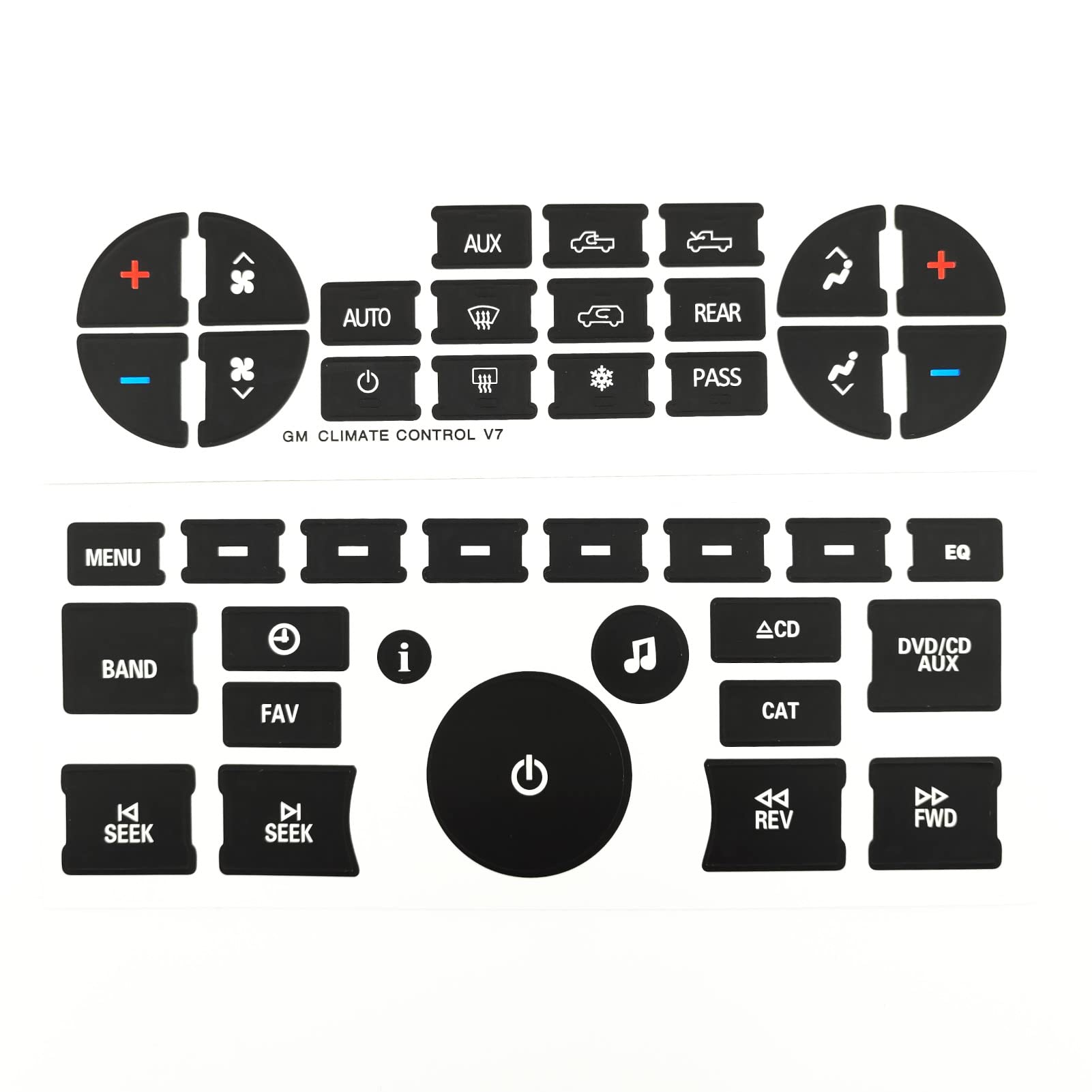 GM GMC Yukon Acadia Sierra, Chevrolet Silverado Tahoe Suburban 2006-2014 AC Radio Dash Button Repair Kit - 2PCS Stickers & Decals (AC19 + Radio20) - Perfect for DIY Car Interior Restoration & Button Replacement