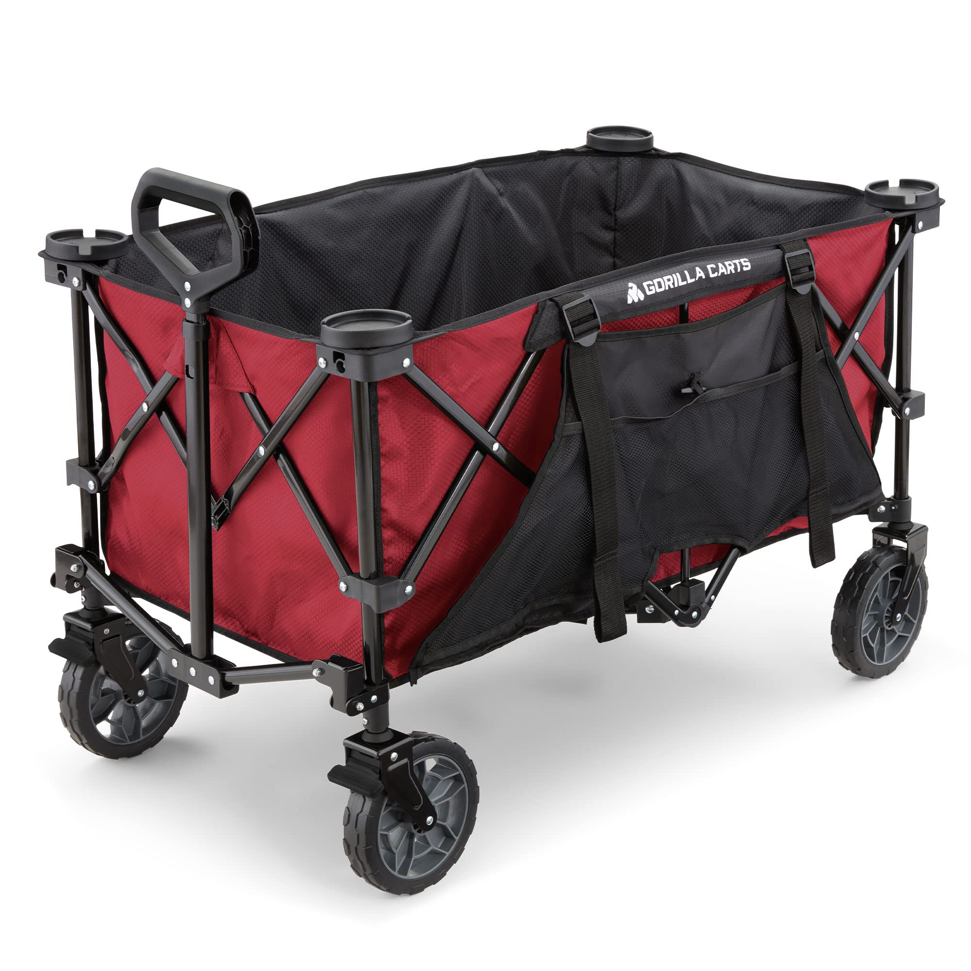 Gorilla Carts Heavy Duty 7 Cu Ft Foldable Wagon with Wheels - Collapsible Utility Cart for Gardening, Camping & Outdoor Activities (Red)