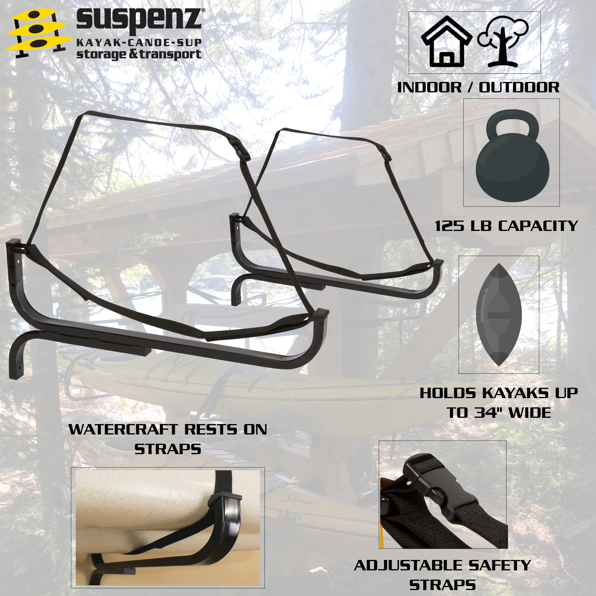 Suspenz Flat Rack - Universal Hanging Storage Solution for Bikes, Kayaks, Ladders & More - Perfect for Garage, Shed & Outdoor Organization