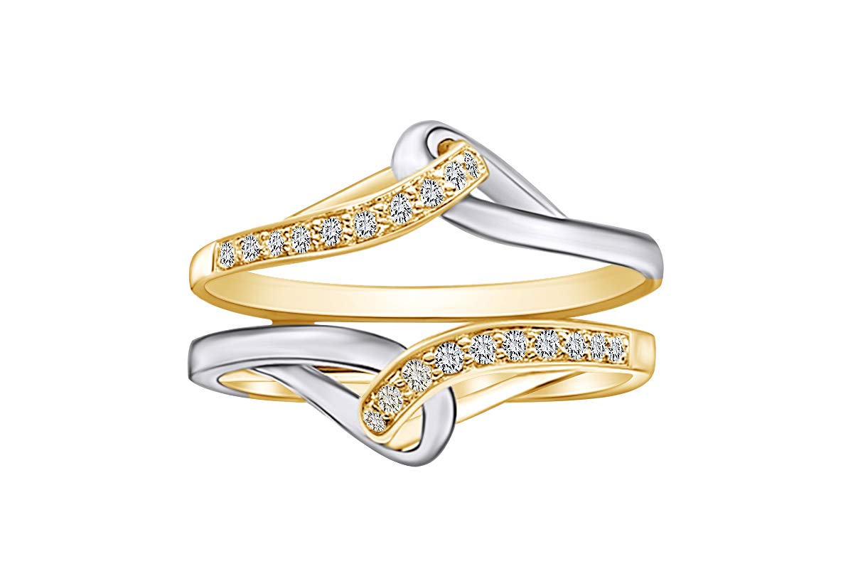 1/5 Carat Natural Diamond Two Tone Wedding Band Ring Guard Enhancer - 14k Gold Over Sterling Silver (I-J Color, I2-I3 Clarity, 0.20 Cttw) | Elegant Bridal Jewelry for Engagement, Anniversary & Special Occasions | AFFY Jewelry Gifts