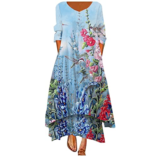 Sexy V-Neck Long Sleeve Floral Print Dress for Women - High Low Hem Ruffle Swing Loose T-Shirt Dress for Casual Wear, Date Night & Party Outfits