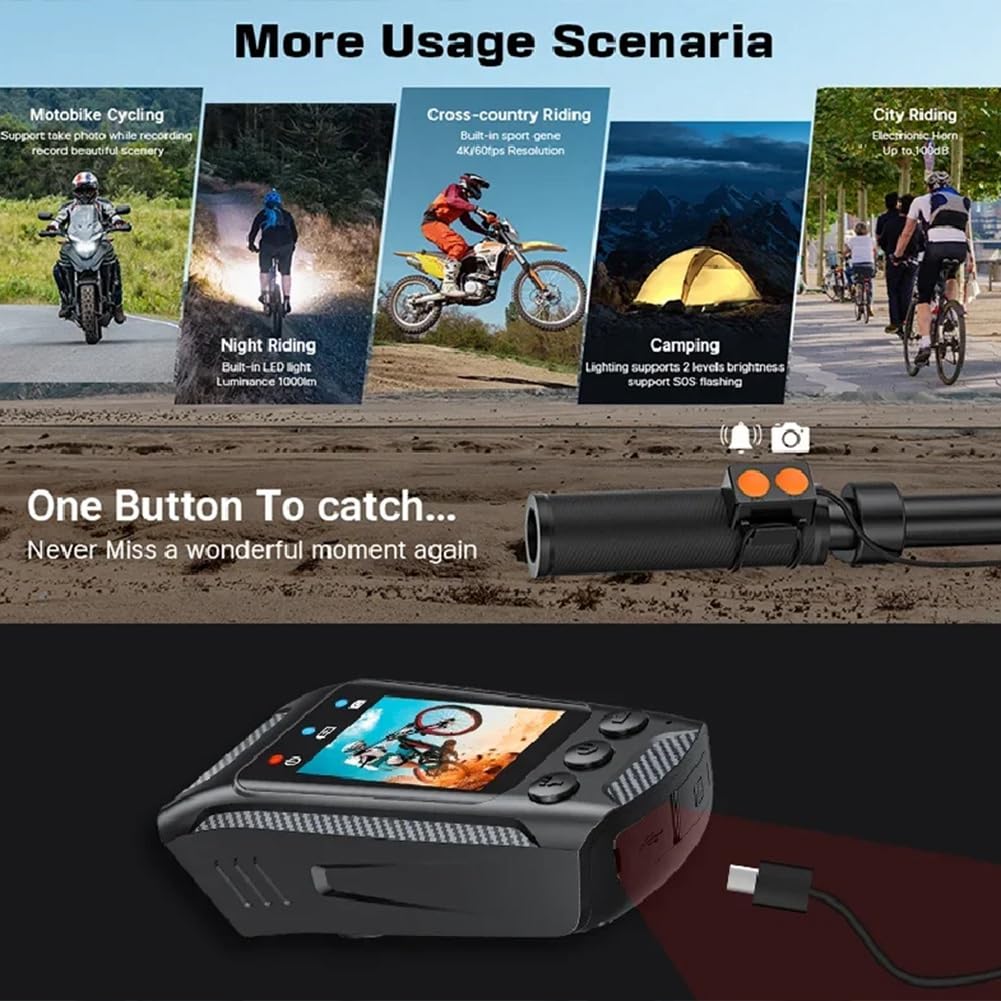 Scalewbin 3-in-1 4K Sports Action Camera - HD Dash Cam, Bike Helmet Camera & Cycling Recorder with Built-in Light for Motorcycle, Bicycle & Outdoor Adventures