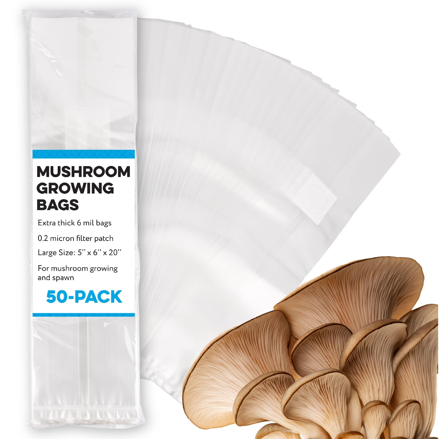IMPRESA 50 Pack Mushroom Growing Bags - Extra Thick 6 Mil Spawn Bags (6