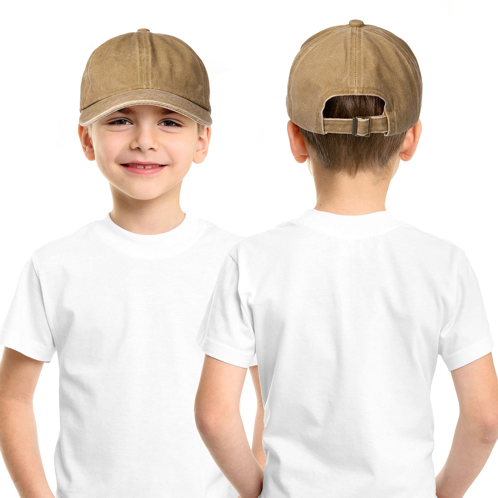 4-Pack Distressed-Washed Adjustable Baseball Hats for Toddlers & Kids - Plain Cotton Summer Trucker Caps for Boys & Girls - Perfect for Outdoor Play, Sports & Sun Protection