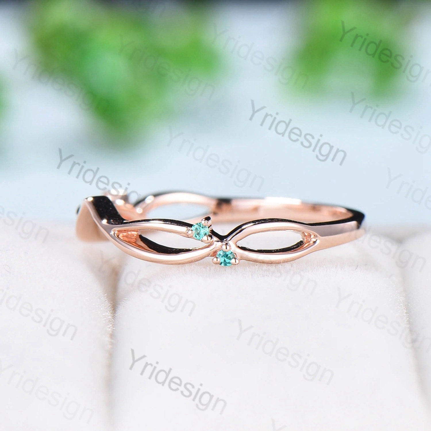 Emerald Wedding Band for Women - Curved Art Deco Stacking Ring, Anniversary & Promise Ring with Evil Eye Design - Perfect for Stacking, Bridal Jewelry & Special Occasions