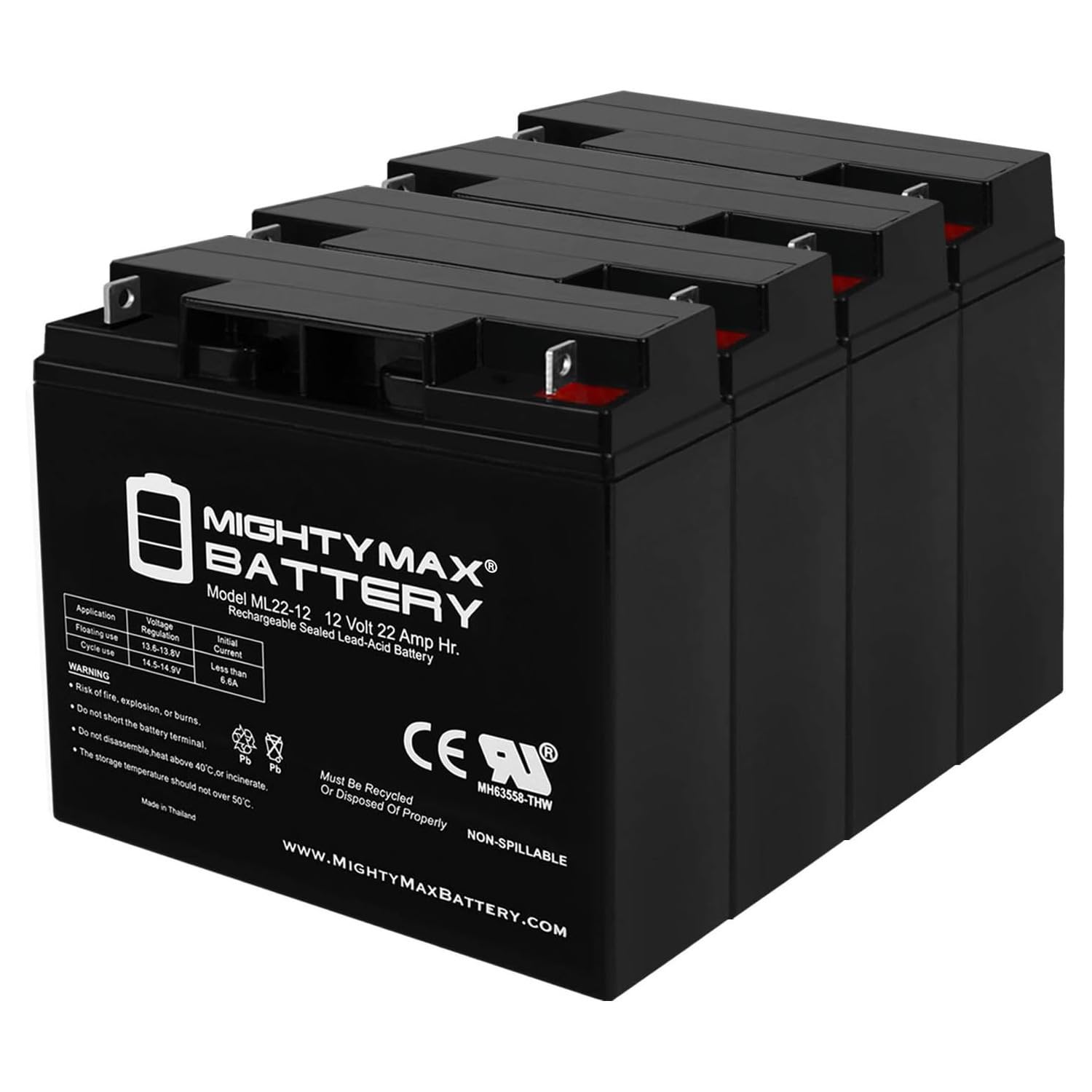 Mighty Max 12V 22AH SLA Replacement Battery for PowerStar PS12-22-252-4 Pack - Sealed Lead Acid Battery for Scooters, Wheelchairs, Solar Systems & Emergency Backup Power