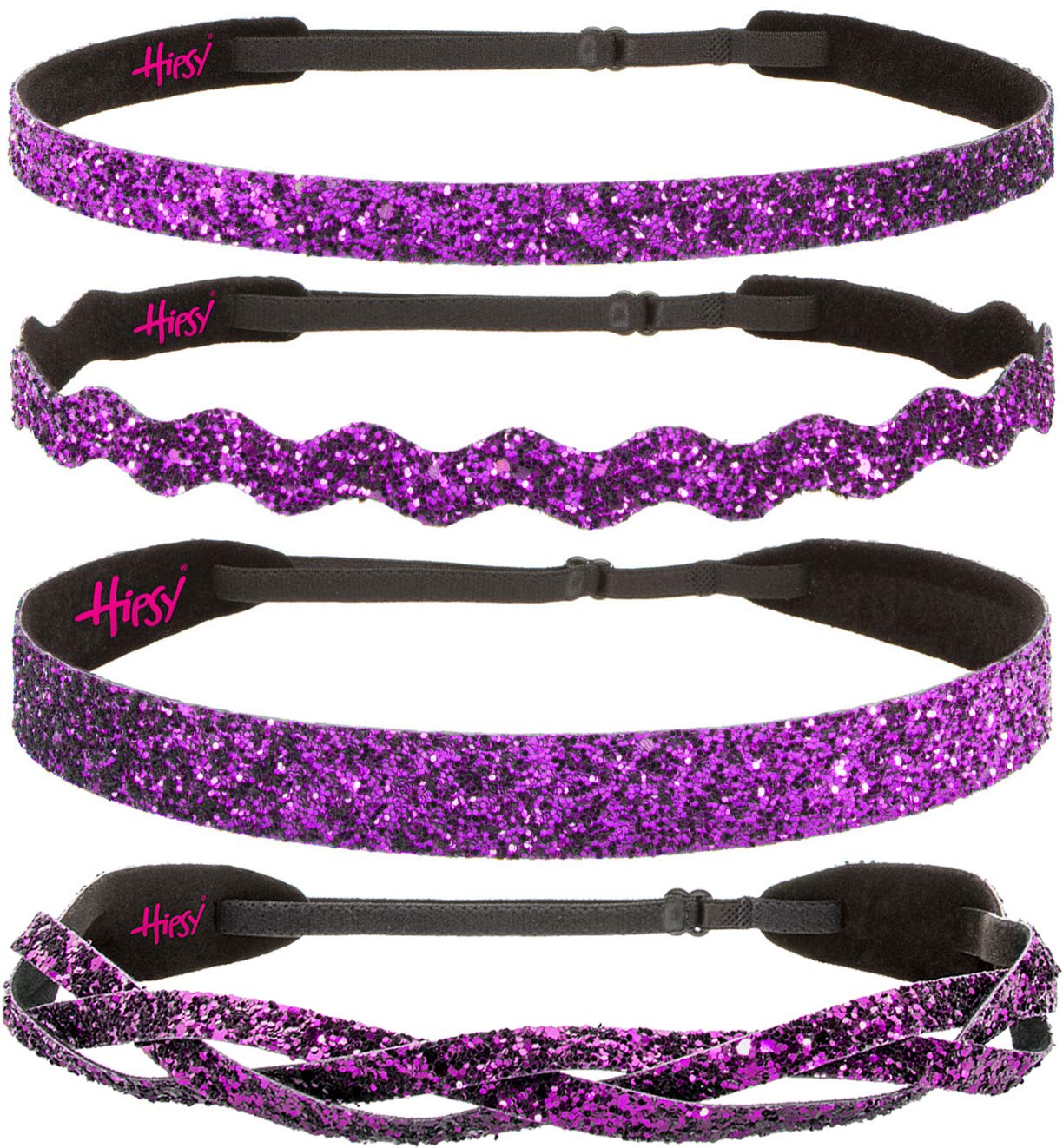 Stylish Plus Size Adjustable No-Slip Sparkly Bling Headbands for Women & Teens - 4 Pack Glitter Hair Accessories (Fuchsia) - Perfect for Workouts, Parties & Everyday Wear